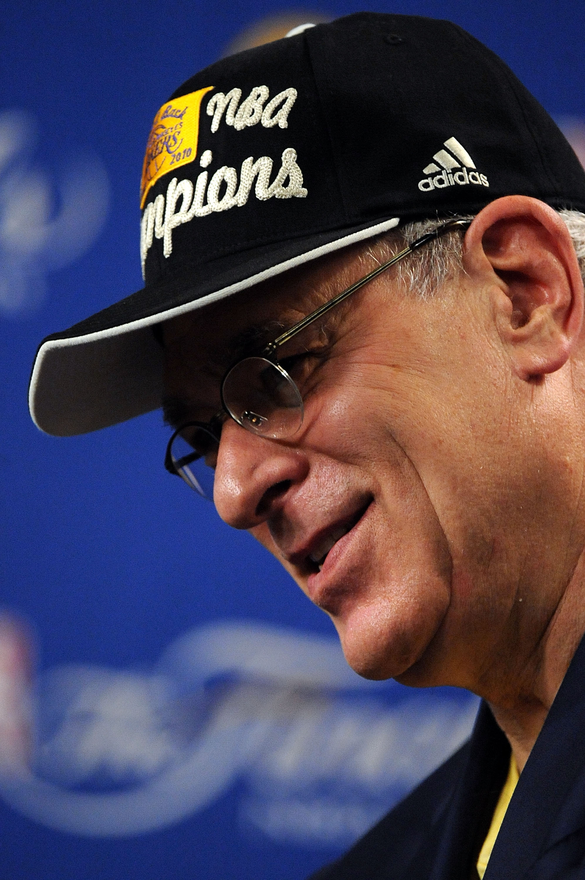 LOS ANGELES, CA - JUNE 17:  Head coach Phil Jackson of the Los Angeles Lakers speaks during the post game news conference as he celebrates after the Lakers defeated the Boston Celtics 83-79 in Game Seven of the 2010 NBA Finals at Staples Center on June 17