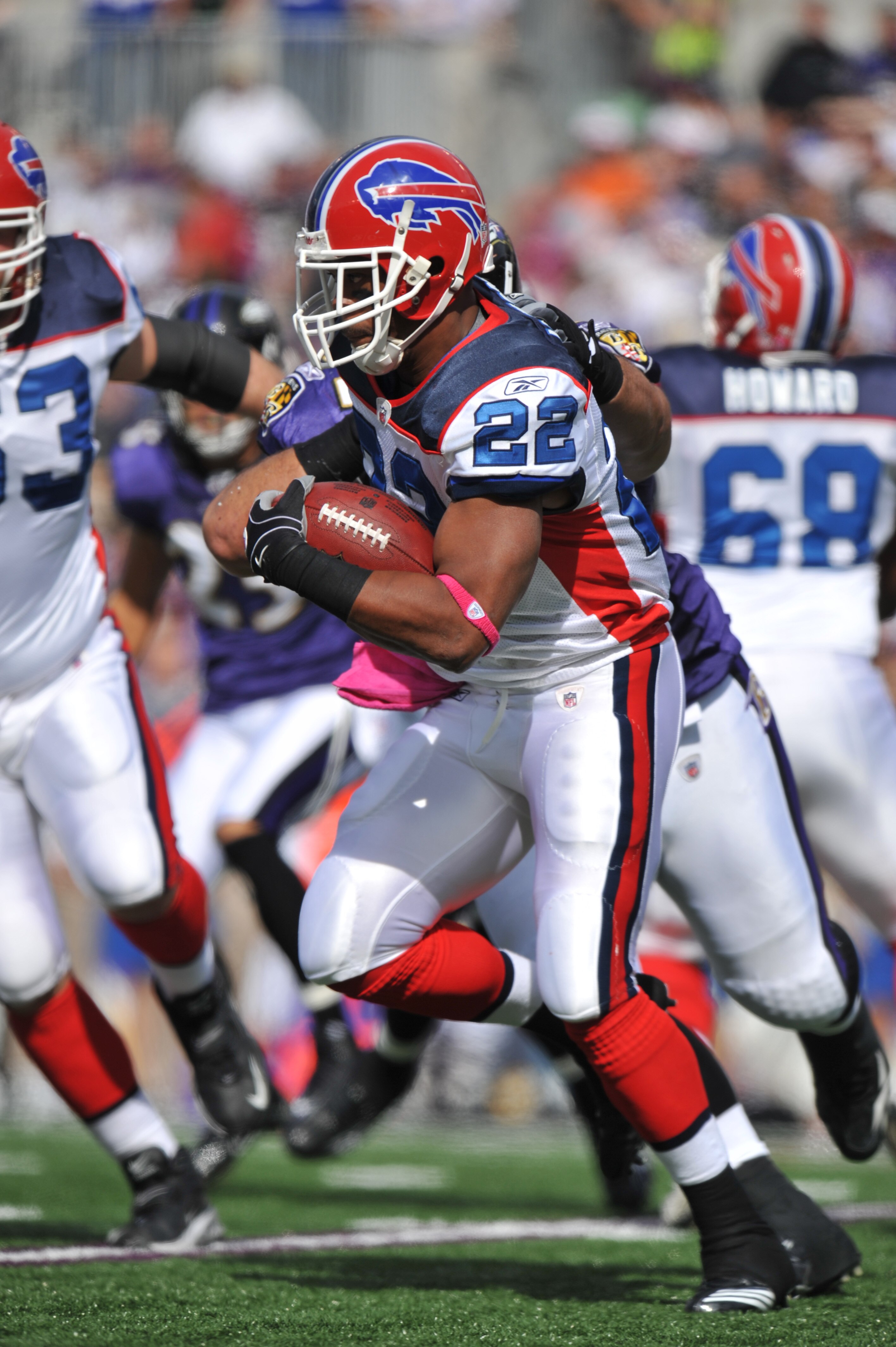 BALTIMORE, MD - OCTOBER 24: Fred Jackson #22 of the Buffalo Bills runs the ball against the Baltimore Ravens at M&T Bank Stadium on October 24, 2010 in Baltimore, Maryland. The Bills lead the Ravens at the half 24-20. (Photo by Larry French/Getty Images) BALTIMORE, MD - OCTOBER 24: Fred Jackson #22 of the Buffalo Bills runs the ball against the Baltimore Ravens at M&T Bank Stadium on October 24, 2010 in Baltimore, Maryland. The Bills lead the Ravens at the half 24-20. (Photo by Larry French/Getty Images)