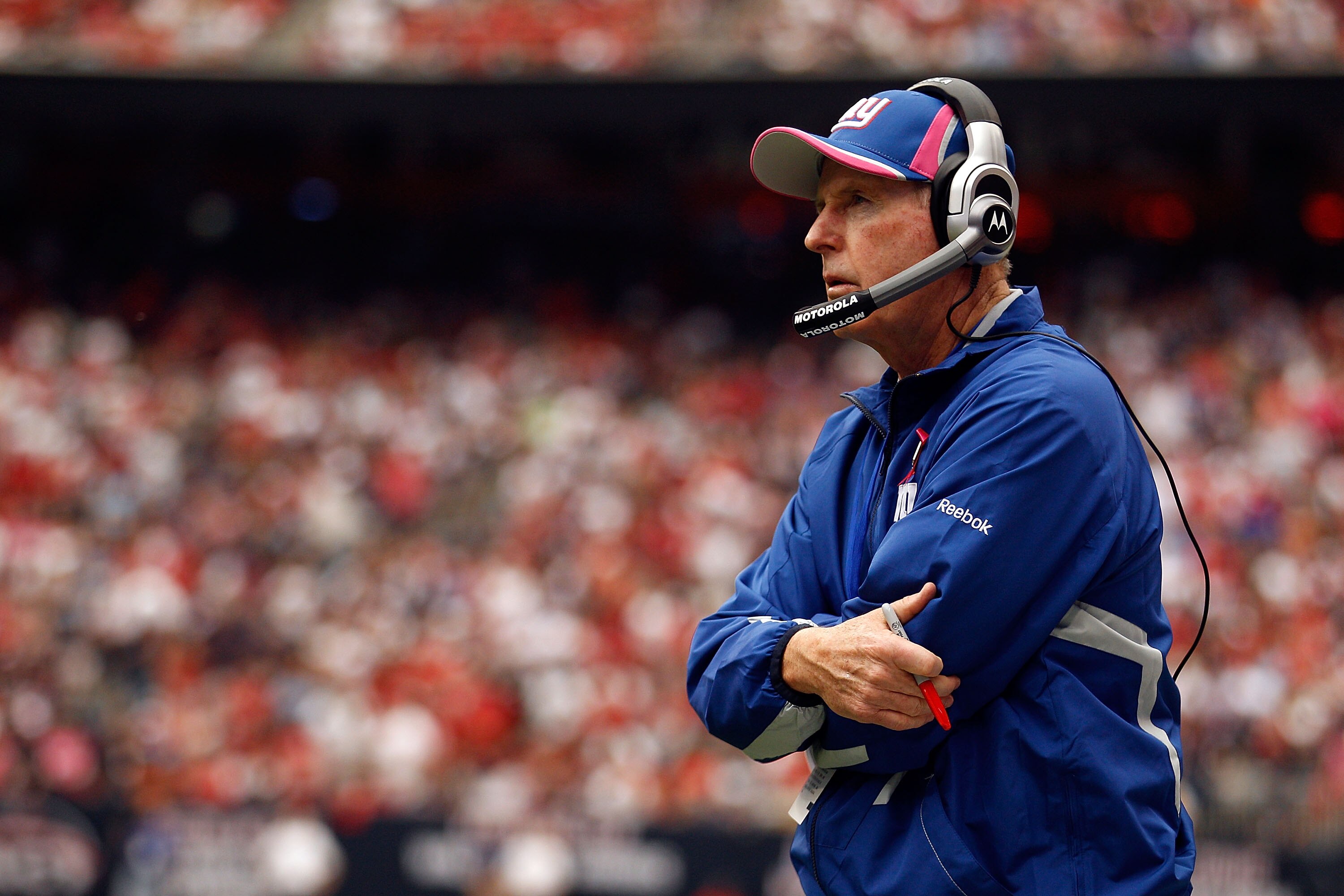 HOUSTON - OCTOBER 10:  Head coach Tom Coughlin of the New York Giants during the game against the Houston Texans at Reliant Stadium on October 10, 2010 in Houston, Texas.  (Photo by Chris Graythen/Getty Images)