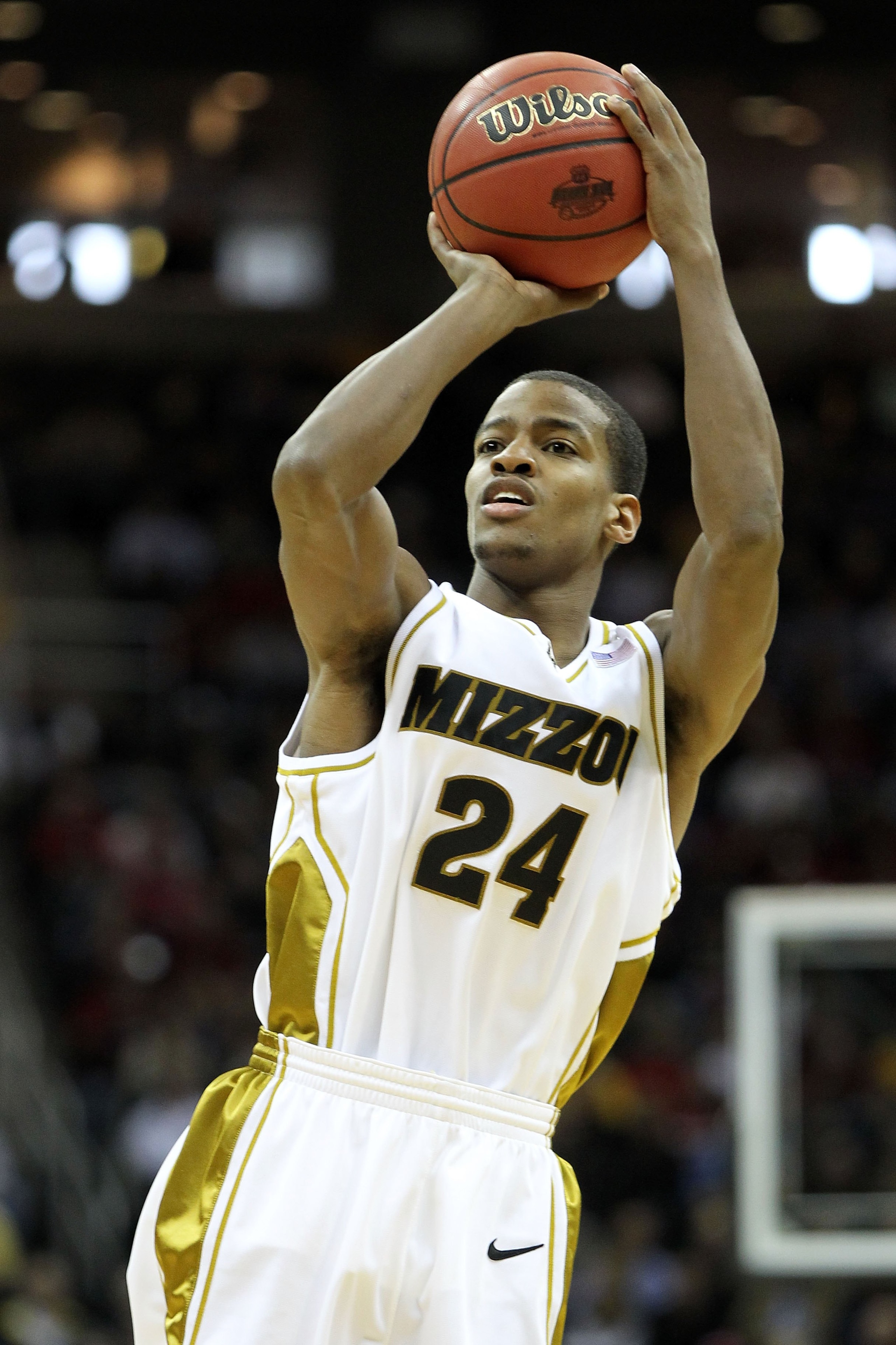 KANSAS CITY, MO - MARCH 10:  Kim English #24 of the Missouri Tigers shoots the ball against the Nebraska Cornhuskers in the first half during the first round game of the 2010 Phillips 66 Big 12 Men's Basketball Tournament at the Sprint Center on March 10,