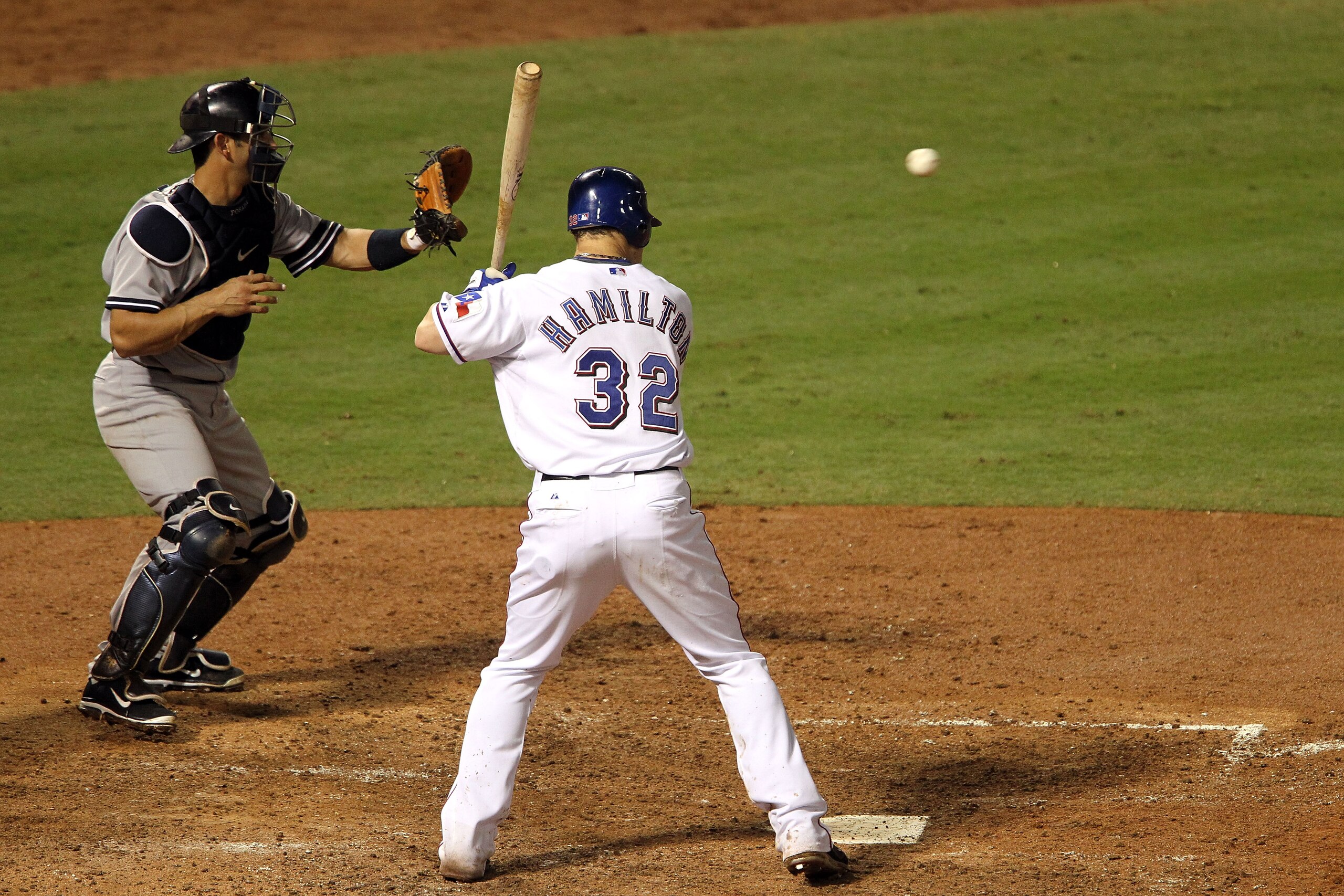 ARLINGTON, TX - OCTOBER 22:  Josh Hamilton #32 of the Texas Rangers is intentionally walked by the New York Yankees in Game Six of the ALCS during the 2010 MLB Playoffs at Rangers Ballpark in Arlington on October 22, 2010 in Arlington, Texas.  (Photo by R