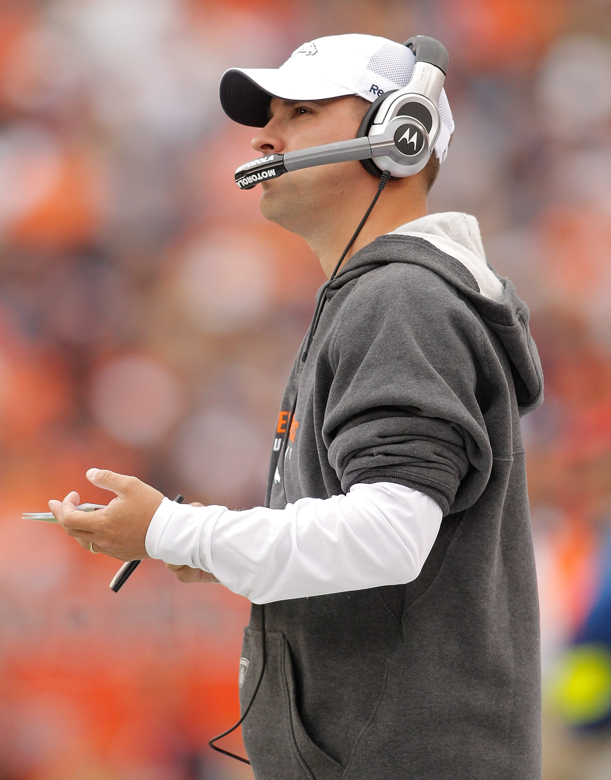DENVER - OCTOBER 24:  Head coach Josh McDaniels of the Denver Broncos looks on during the first half against the Oakland Raiders at INVESCO Field at Mile High on October 24, 2010 in Denver, Colorado. (Photo by Justin Edmonds/Getty Images)