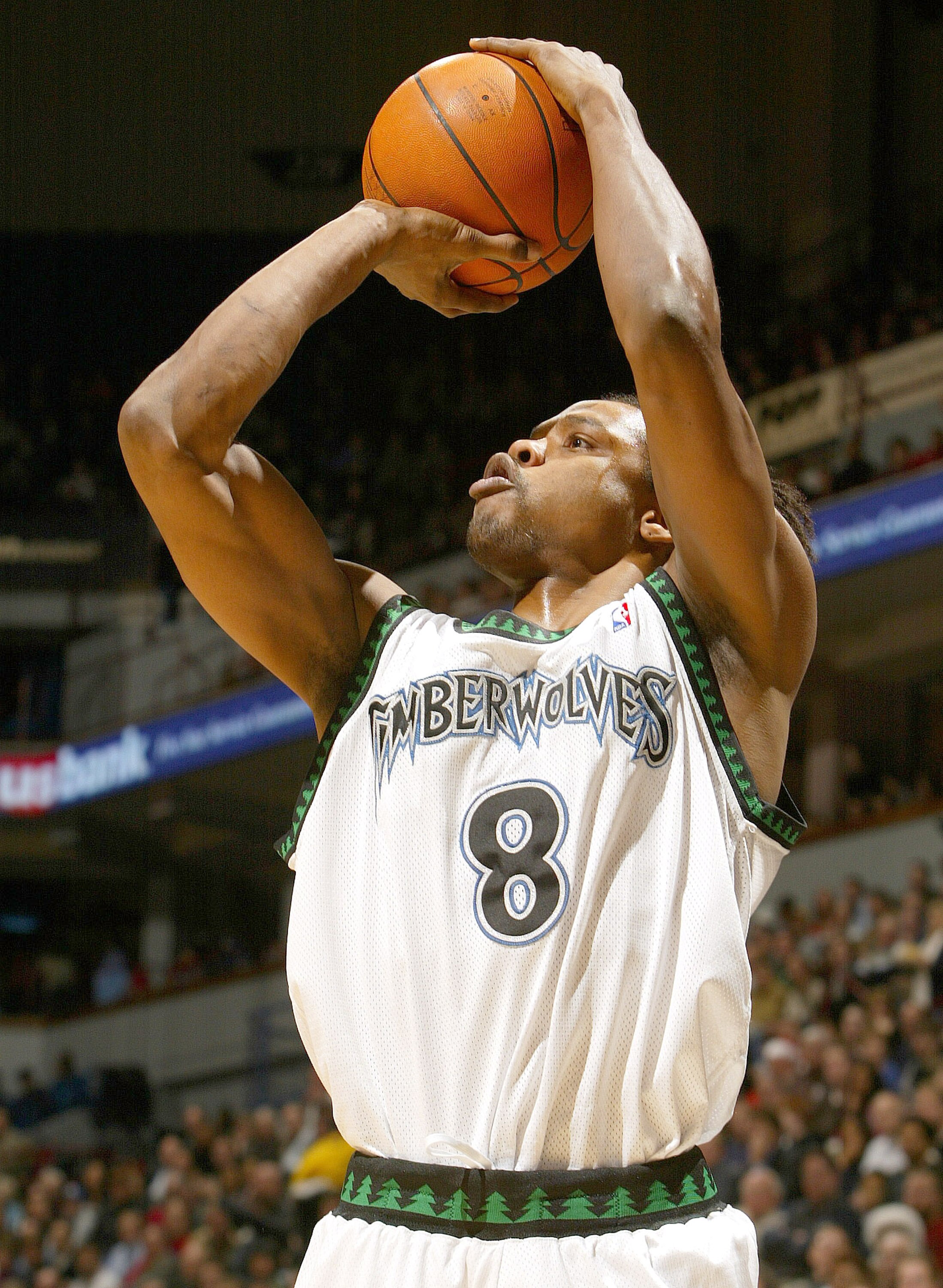MINNEAPOLIS - DECEMBER 14: Latrell Sprewell #8 of the Minnesota Timberwolves takes a shot against the Portland Trail Blazers on December 14, 2004 at the Target Center in Minneapolis, Minnesota. The Minnesota Timberwolves defeated the Portland Trail Blazer
