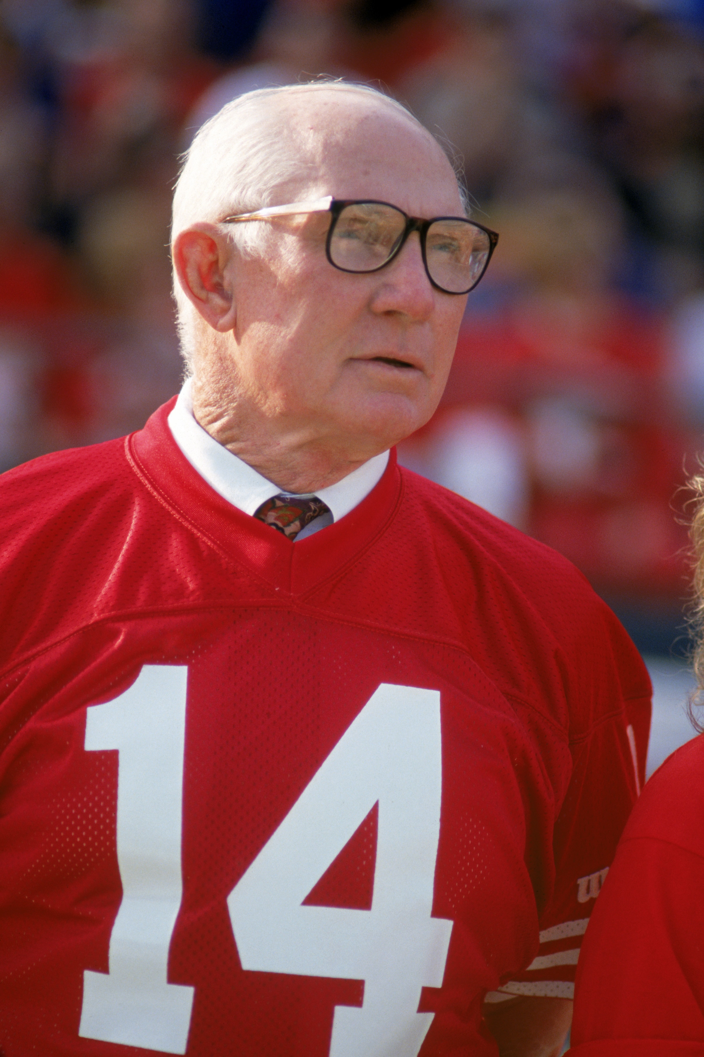 SAN FRANCISCO - NOVEMBER 15:  49ers Hall of Famer, Y.A. Tittle, attends a game between the San Francisco 49ers and New Orleans Saints at Candlestick Park on November 15, 1992 in San Francisco, California.  The 49ers won 21-20.  (Photo by George Rose/Getty