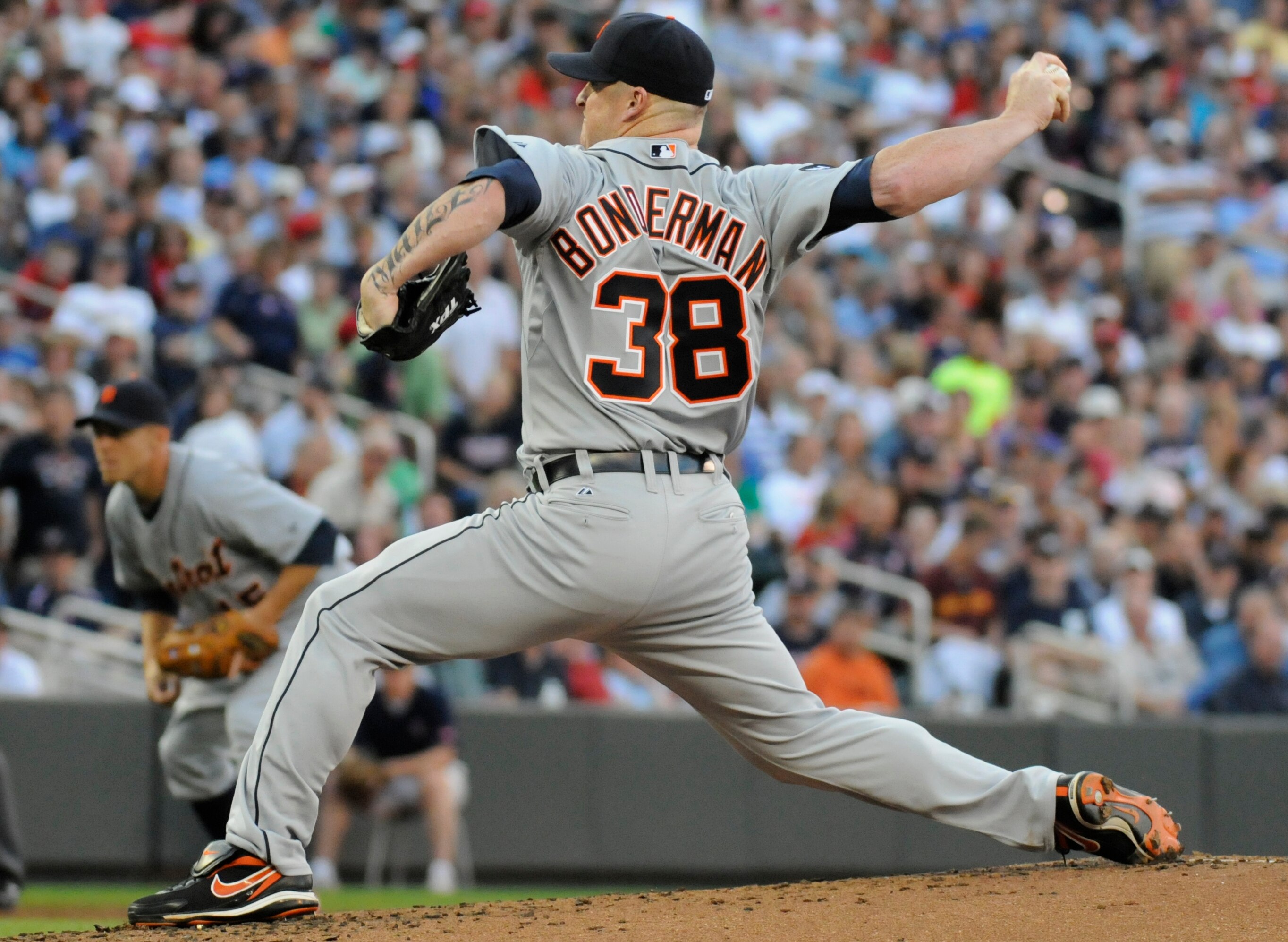 MINNEAPOLIS, MN - JUNE 28: Jeremy Bonderman #38 of the Detroit Tigers pitches in the first inning against the Minnesota Twins during their game on June 28, 2010 at Target Field in Minneapolis, Minnesota. Tigers won 7-5. (Photo by Hannah Foslien /Getty Ima