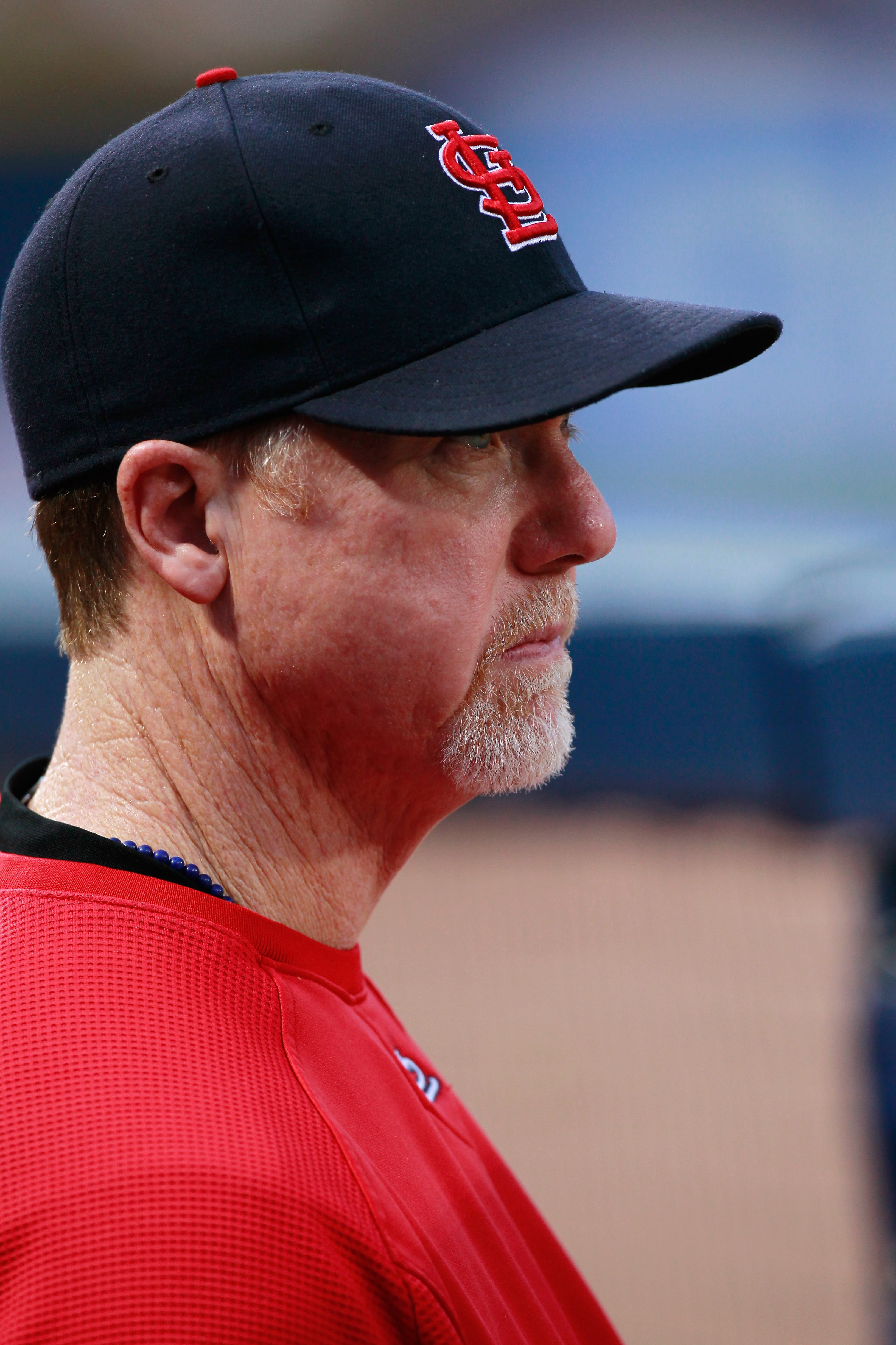 ATLANTA - SEPTEMBER 09:  Coach Mark McGwire #25 of the St. Louis Cardinals against the Atlanta Braves at Turner Field on September 9, 2010 in Atlanta, Georgia.  (Photo by Kevin C. Cox/Getty Images)