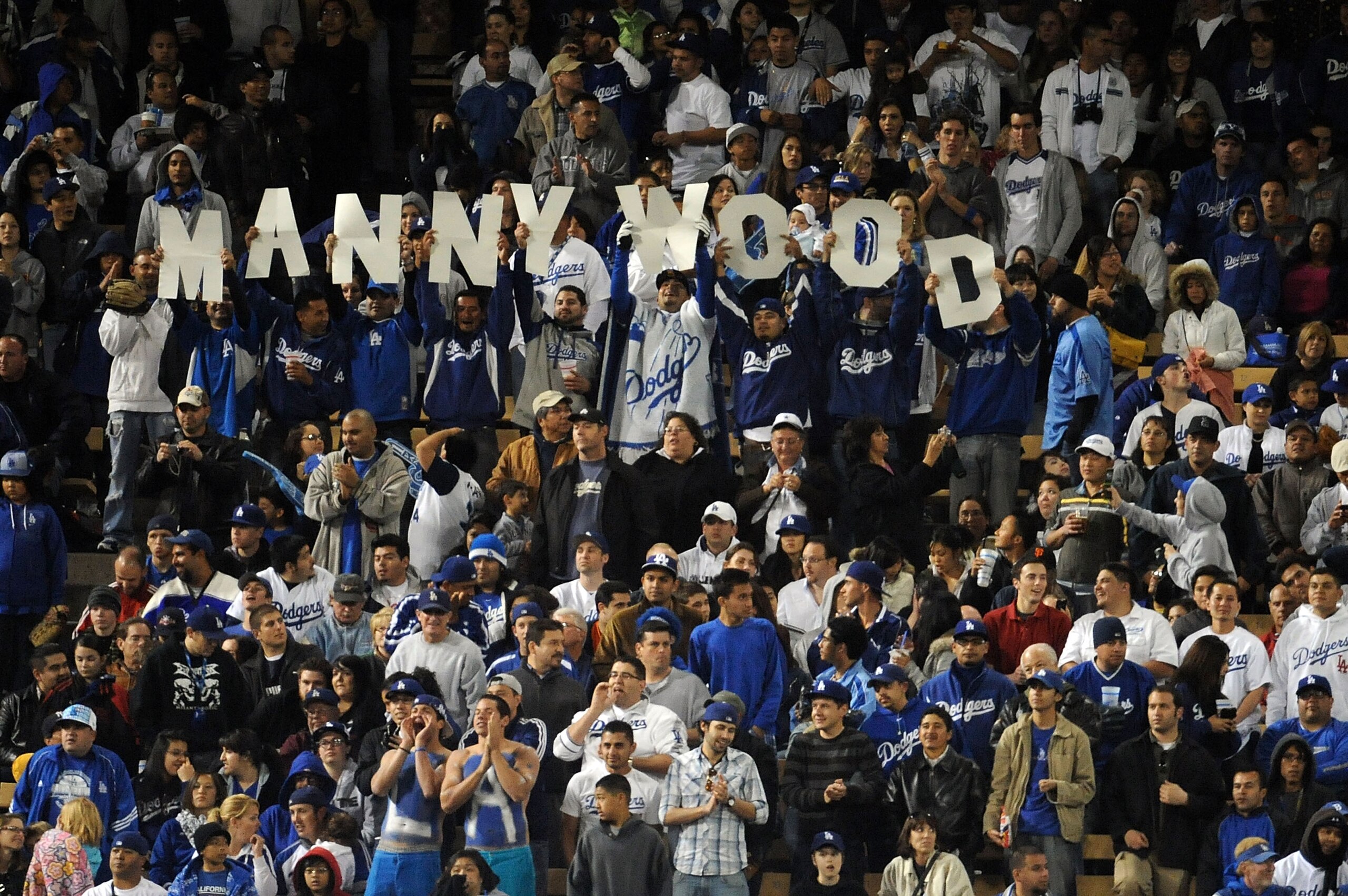 LOS ANGELES, CA - APRIL 16: Left Field fans of Manny Ramirez #99 of the Los Angeles Dodgers react to an at bat against the San Francisco Giants during the sixth inning at Dodger Stadium on April 16, 2009 in Los Angeles, California. (Photo by Harry How/Get