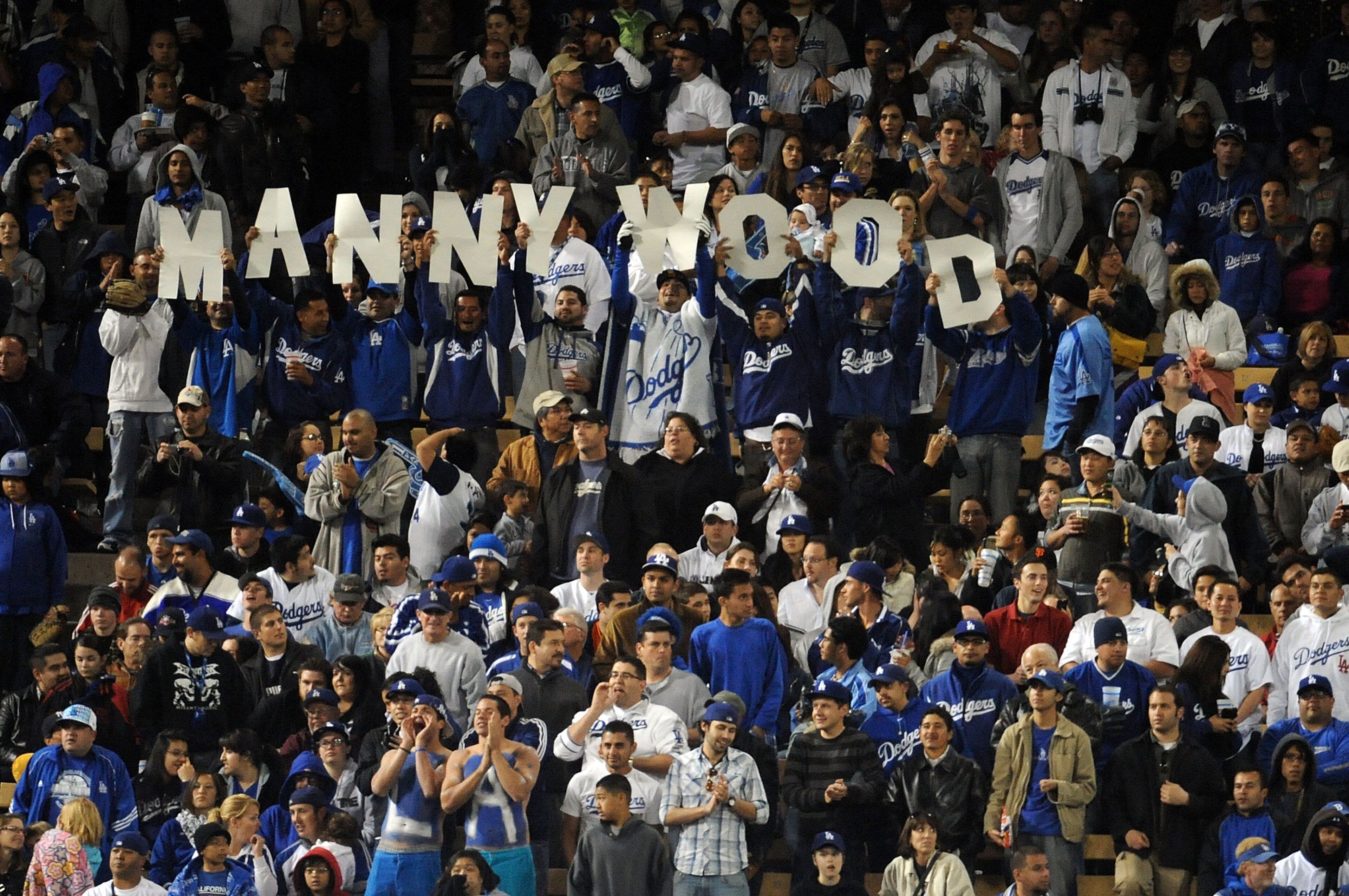 LOS ANGELES, CA - APRIL 16: Left Field fans of Manny Ramirez #99 of the Los Angeles Dodgers react to an at bat against the San Francisco Giants during the sixth inning at Dodger Stadium on April 16, 2009 in Los Angeles, California. (Photo by Harry How/Get