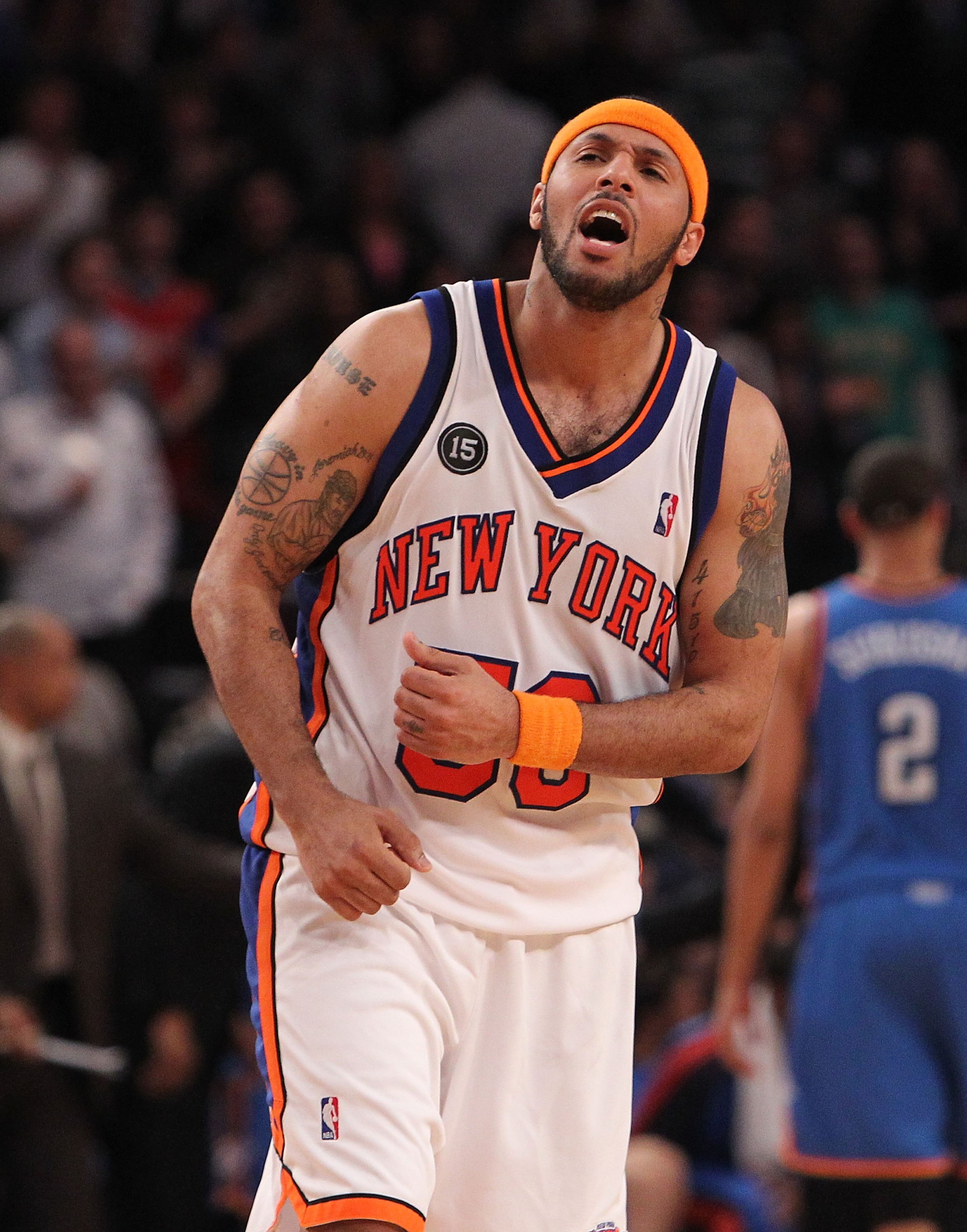 NEW YORK - FEBRUARY 20:  Eddie House #50 of the New York Knicks reacts against the Oklahoma City Thunder at Madison Square Garden on February 20, 2010 in New York, New York. NOTE TO USER: User expressly acknowledges and agrees that, by downloading and or 
