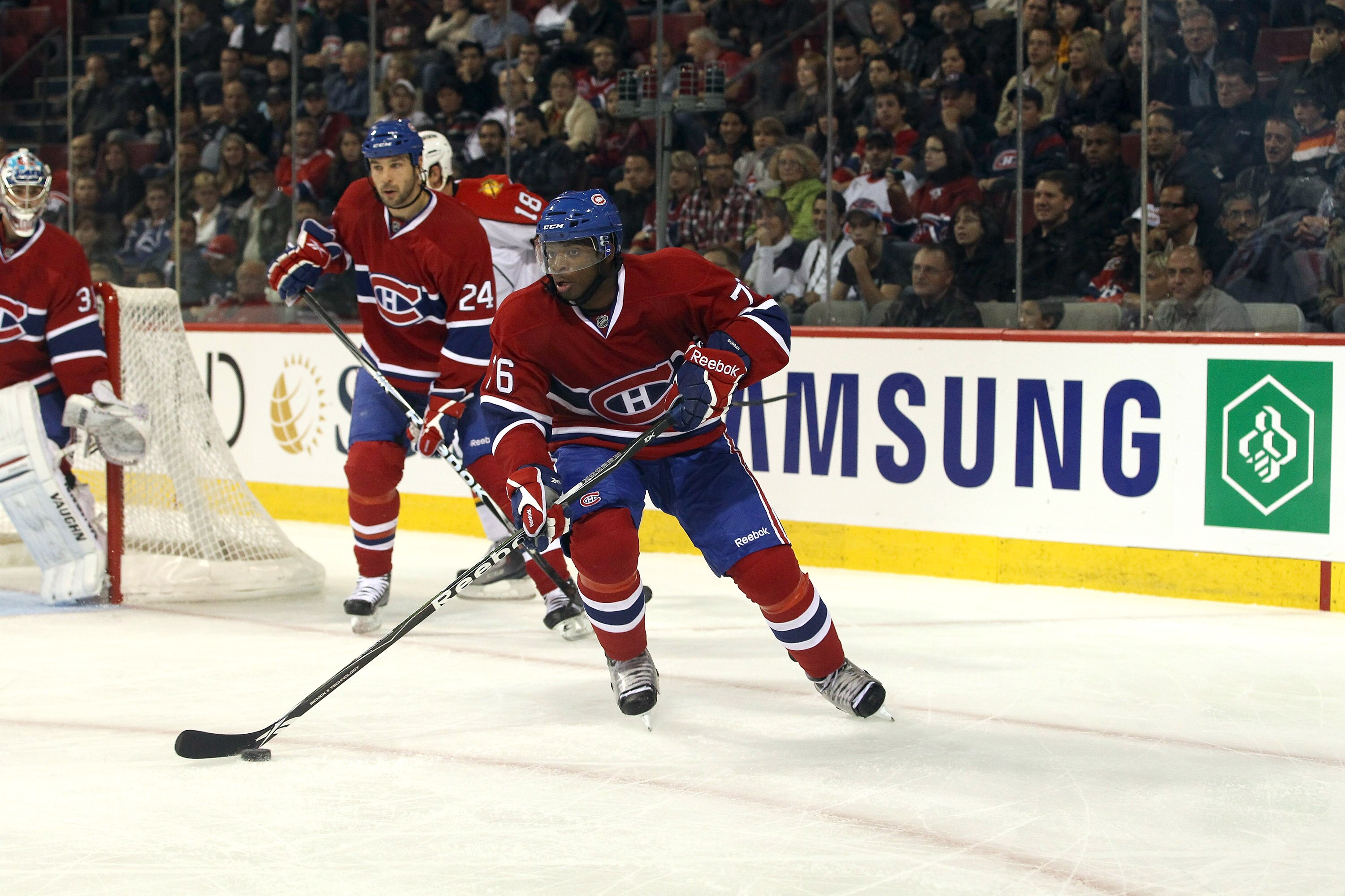 MONTREAL, CANADA - SEPTEMBER 27:  P.K. Subban #76 of the Montreal Canadiens skates against the Montreal Canadiens at the Bell Centre on September 27, 2010 in Montreal, Canada. (Photo by Bruce Bennett/Getty Images)