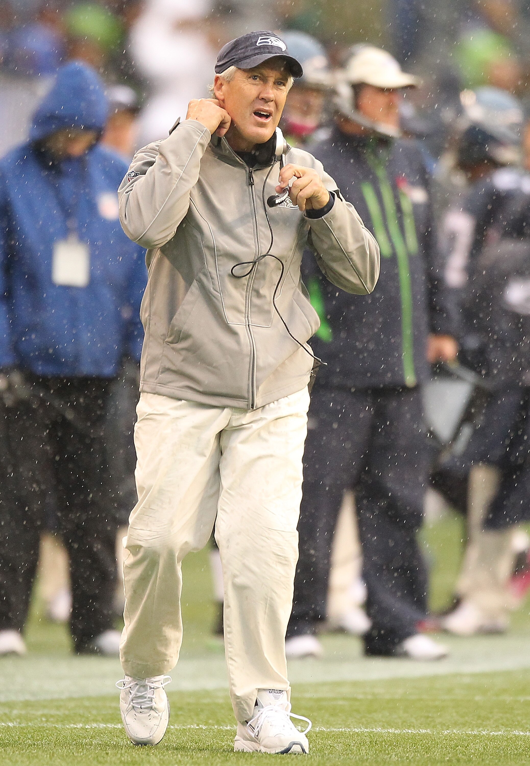 SEATTLE - OCTOBER 24:  Head coach Pete Carroll of the Seattle Seahawks looks on during the game against the Arizona Cardinals at Qwest Field on October 24, 2010 in Seattle, Washington. The Seahawks defeated the Cardinals 22-10. (Photo by Otto Greule Jr/Ge