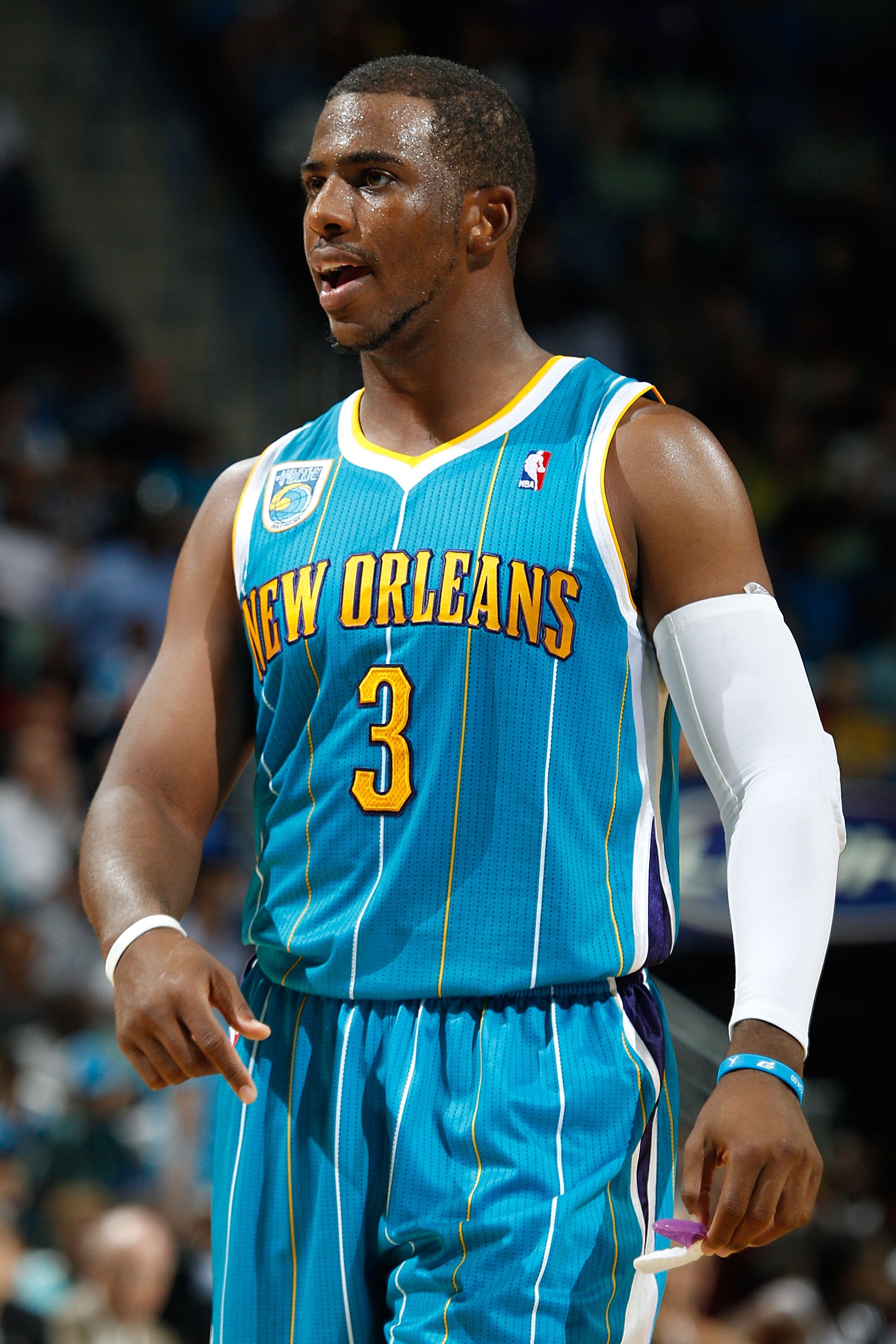 NEW ORLEANS - OCTOBER 13:  Chris Paul #3 of the New Orleans Hornets in action during the game against the Miami Heat at the New Orleans Arena on October 13, 2010 in New Orleans, Louisiana.  NOTE TO USER: User expressly acknowledges and agrees that, by dow