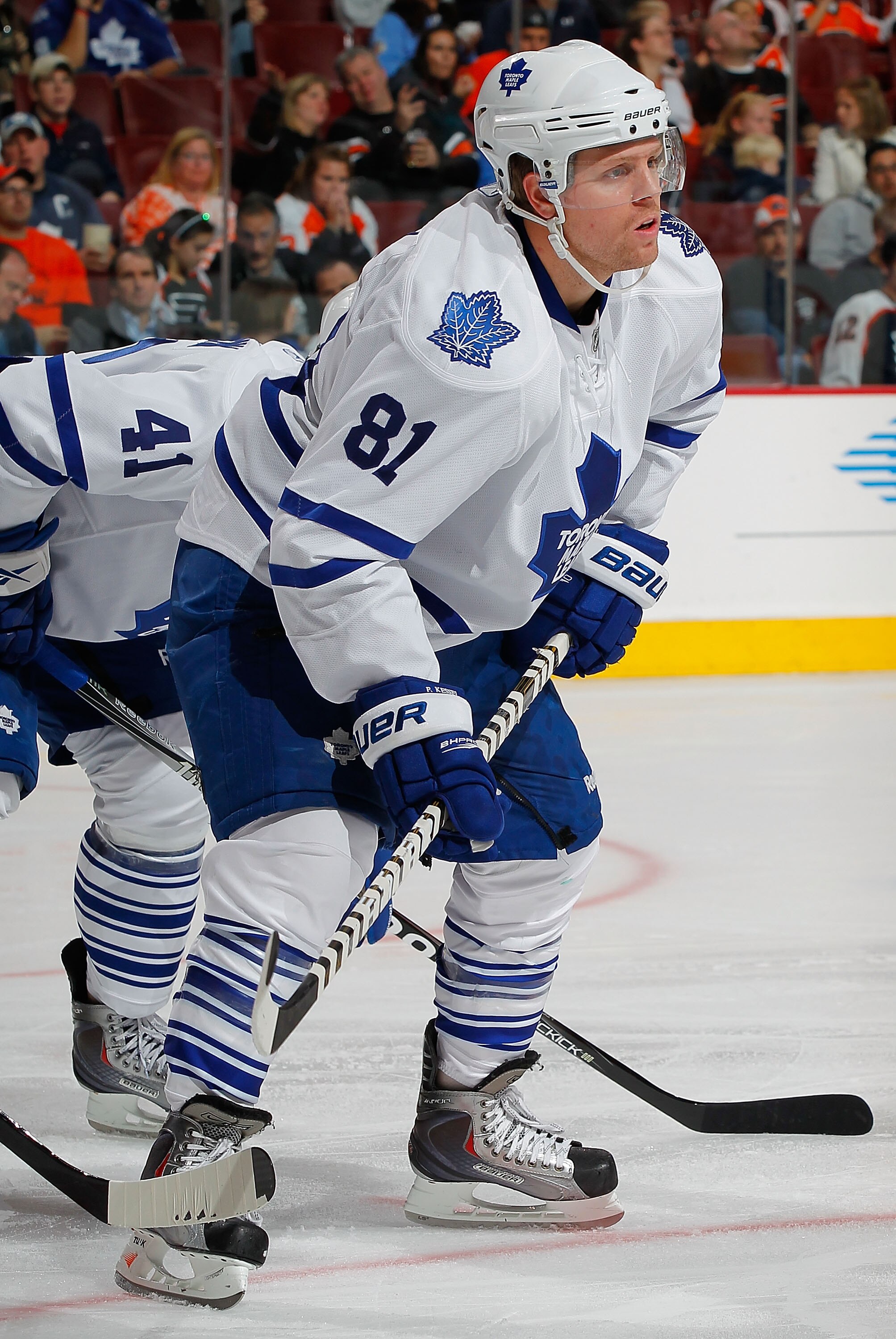PHILADELPHIA - OCTOBER 23:  Phil Kessel #81 of the Toronto Maple Leafs waits for a faceoff during a hockey game against the Philadelphia Flyers at the Wells Fargo Center on October 23, 2010 in Philadelphia, Pennsylvania.  (Photo by Paul Bereswill/Getty Im