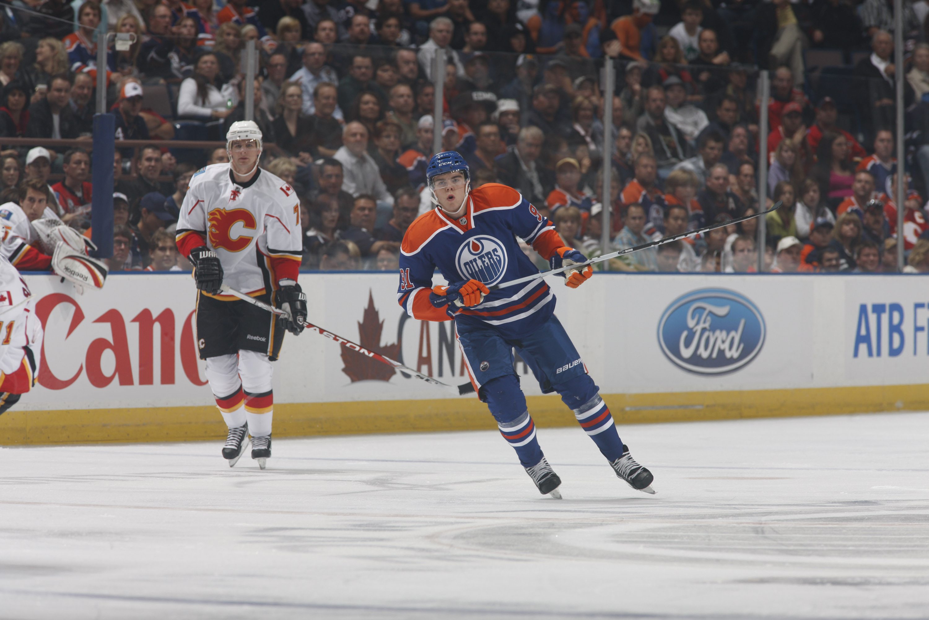EDMONTON, CANADA - OCTOBER 7: Magnus Paajarvi #91 of the Edmonton Oilers skates against the Calgary Flames on October 7, 2010 at Rexall Place in Edmonton, Alberta, Canada. (Photo by Dale MacMillan/Getty Images)