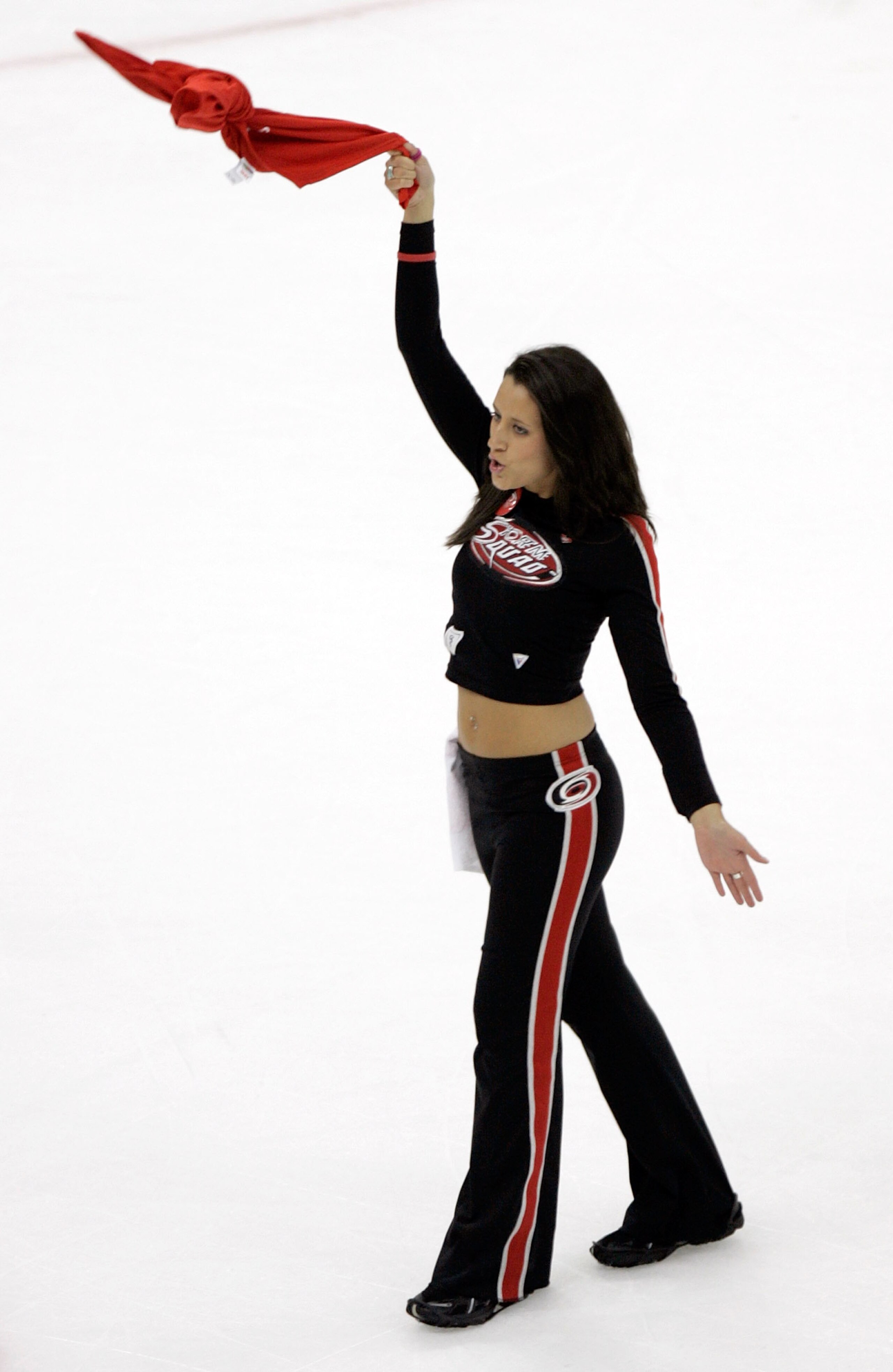 RALEIGH, NC - JUNE 07: A Carolina Hurricanes cheerleader performs on the ice during game two of the 2006 NHL Stanley Cup Finals against the Edmonton Oilers during on June 7, 2006 at the RBC Center in Raleigh, North Carolina. (Photo by Grant Halverson/Ge RALEIGH, NC - JUNE 07: A Carolina Hurricanes cheerleader performs on the ice during game two of the 2006 NHL Stanley Cup Finals against the Edmonton Oilers during on June 7, 2006 at the RBC Center in Raleigh, North Carolina. (Photo by Grant Halverson/Ge