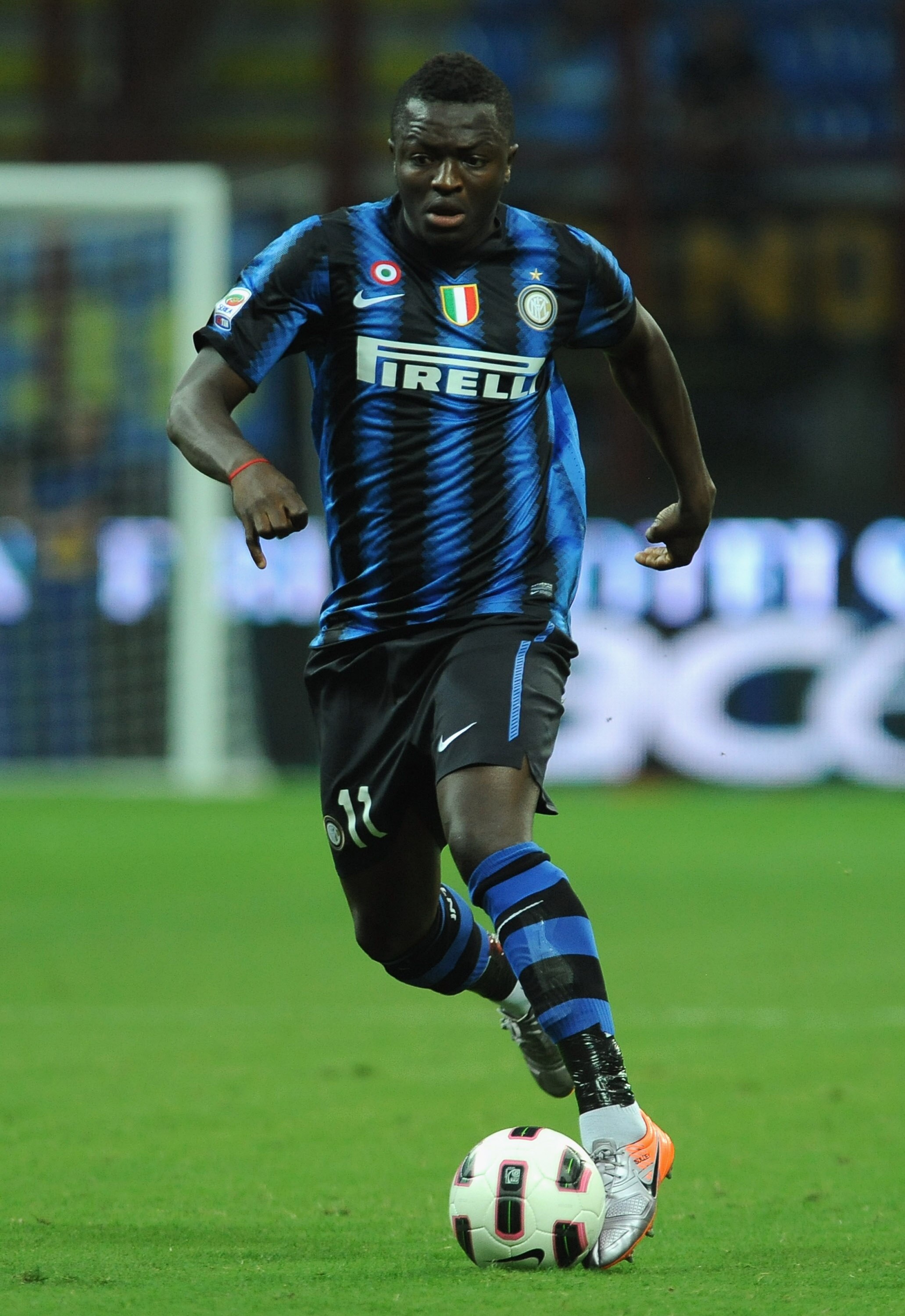 MILAN, ITALY - SEPTEMBER 11:  Sulley Ali Muntari of FC Internazionale in action during the Serie A match between FC Internazionale and Udinese Calcio at Stadio Giuseppe Meazza on September 11, 2010 in Milan, Italy.  (Photo by Valerio Pennicino/Getty Image