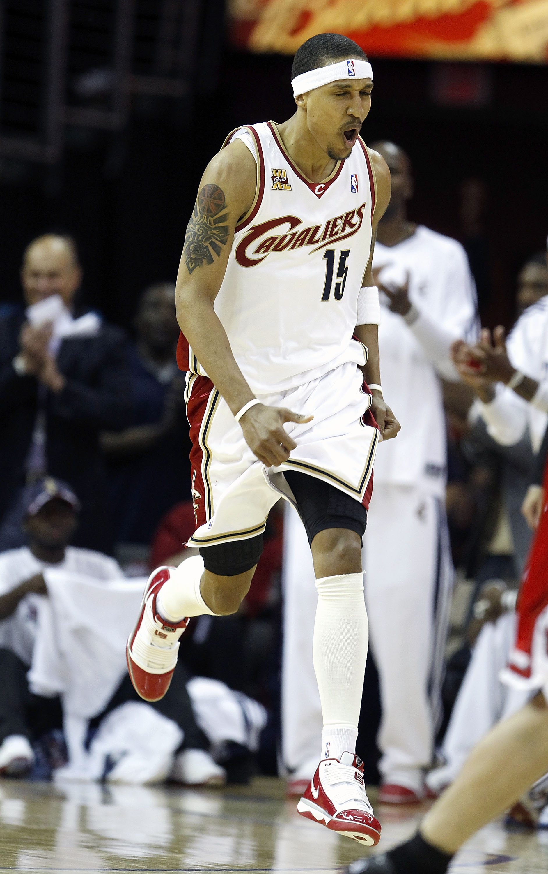 CLEVELAND - APRIL 27: Jamario Moon #15 of the Cleveland Cavaliers reacts after a first-half basket while playing the Chicago Bulls in Game Five of the Eastern Conference Quarterfinals during the 2010 NBA Playoffs at Quicken Loans Arena on April 27, 2010 i