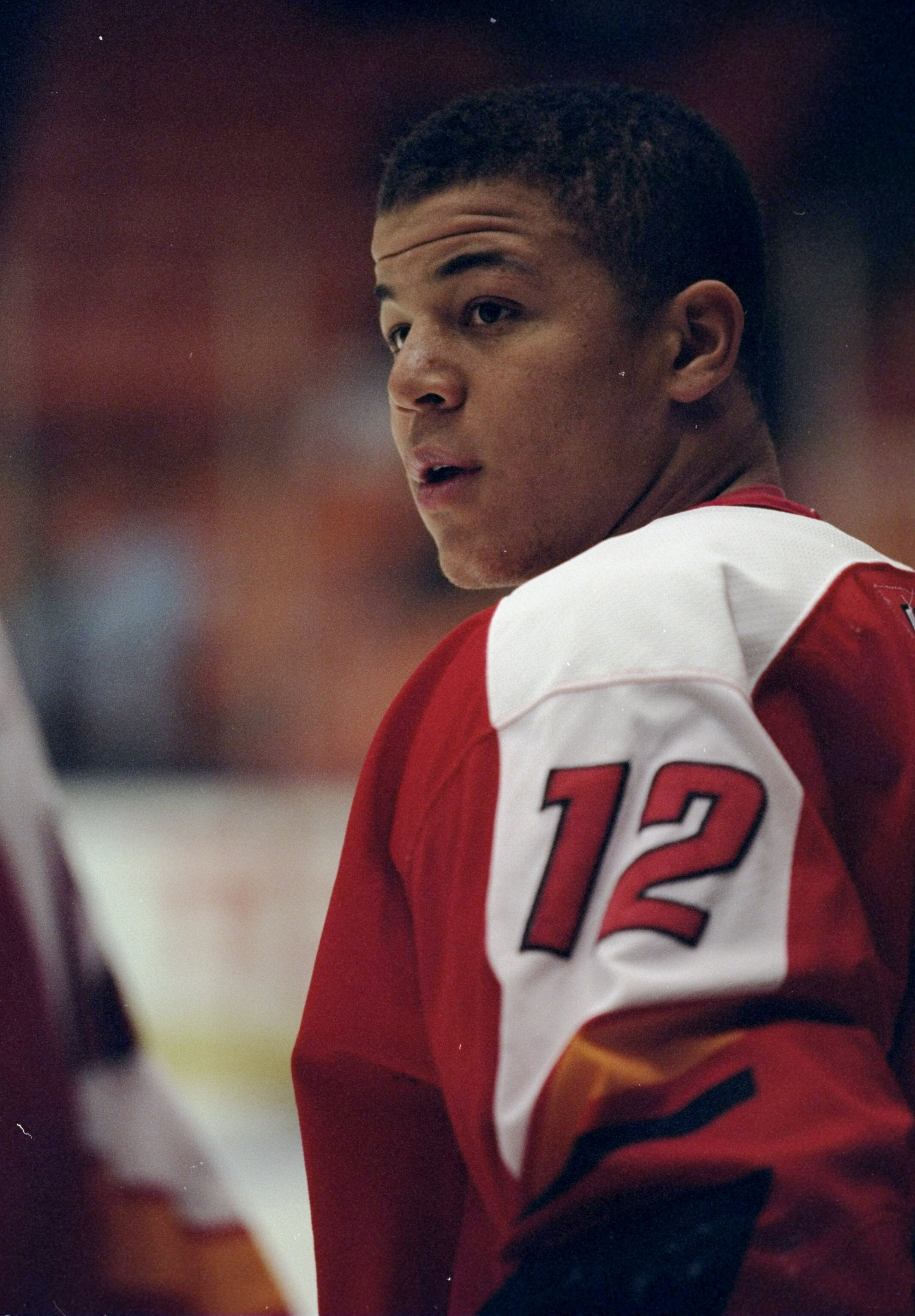 13 Apr 1998:  Right wing Jarome Iginla of the Calgary Flames in action during a game against the Los Angeles Kings at the Great Western Forum in Inglewood, California.The Kings defeated the Flames 4-2. Mandatory Credit: Kellie Landis  /Allsport