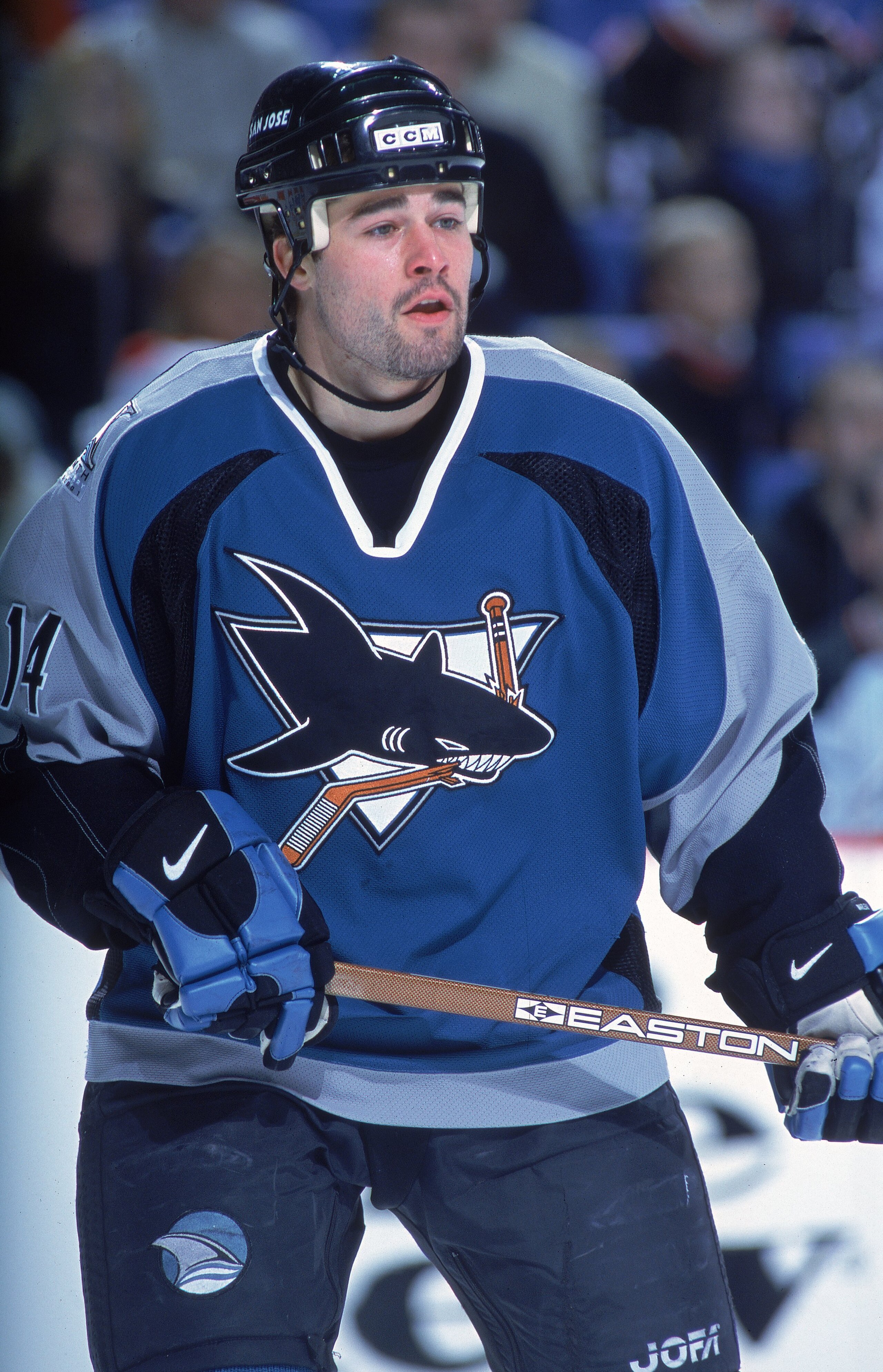 23 Dec 2000:   Patrick Marleau #14 of the San Jose Sharks moves on the ice during the game against the Buffalo Sabres  during the game at HSBC Arena in Buffalo, New York. The Sabres defeated the Sharks 5-2.Mandatory Credit: Rick Stewart  /Allsport