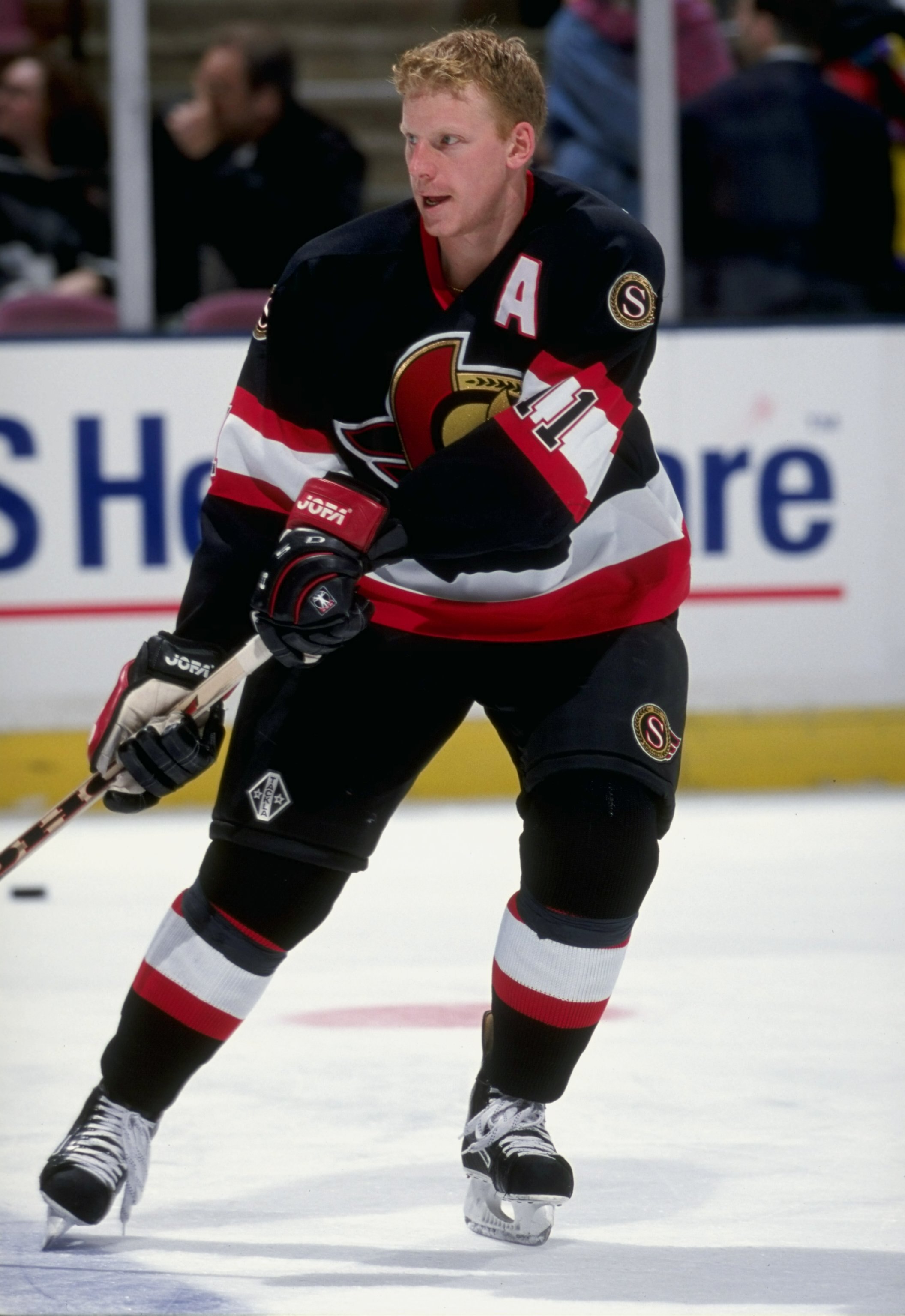 3 Apr 1998:  Right wing Daniel Alfredsson of the Ottawa Senators in action during a game against the New Jersey Devils at the Continental Airlines Arena in East Rutherford, New Jersey. The Senators defeated the Devils 3-2. Mandatory Credit: Ezra C. Shaw