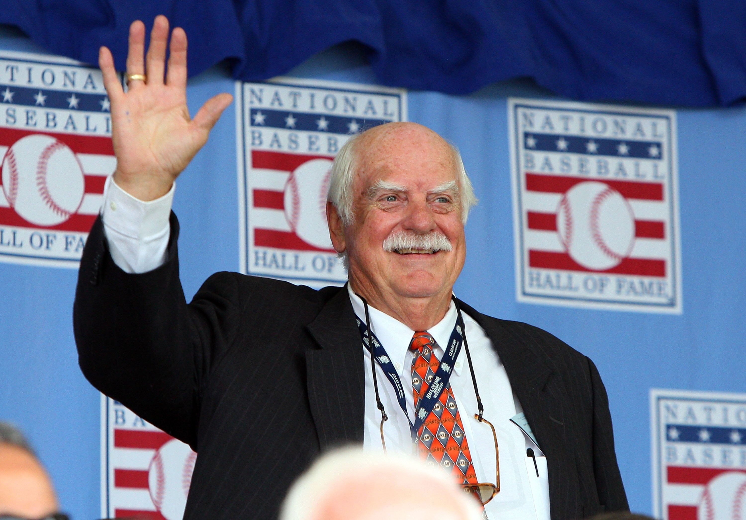 COOPERSTOWN, NY - JULY 26:  Hall of Famer Gaylord Perry waves to the crowd as he is introduced at Clark Sports Center during the 2009  Baseball Hall of Fame induction ceremony on July 26, 2009 in Cooperstown, New York.  (Photo by Jim McIsaac/Getty Images)