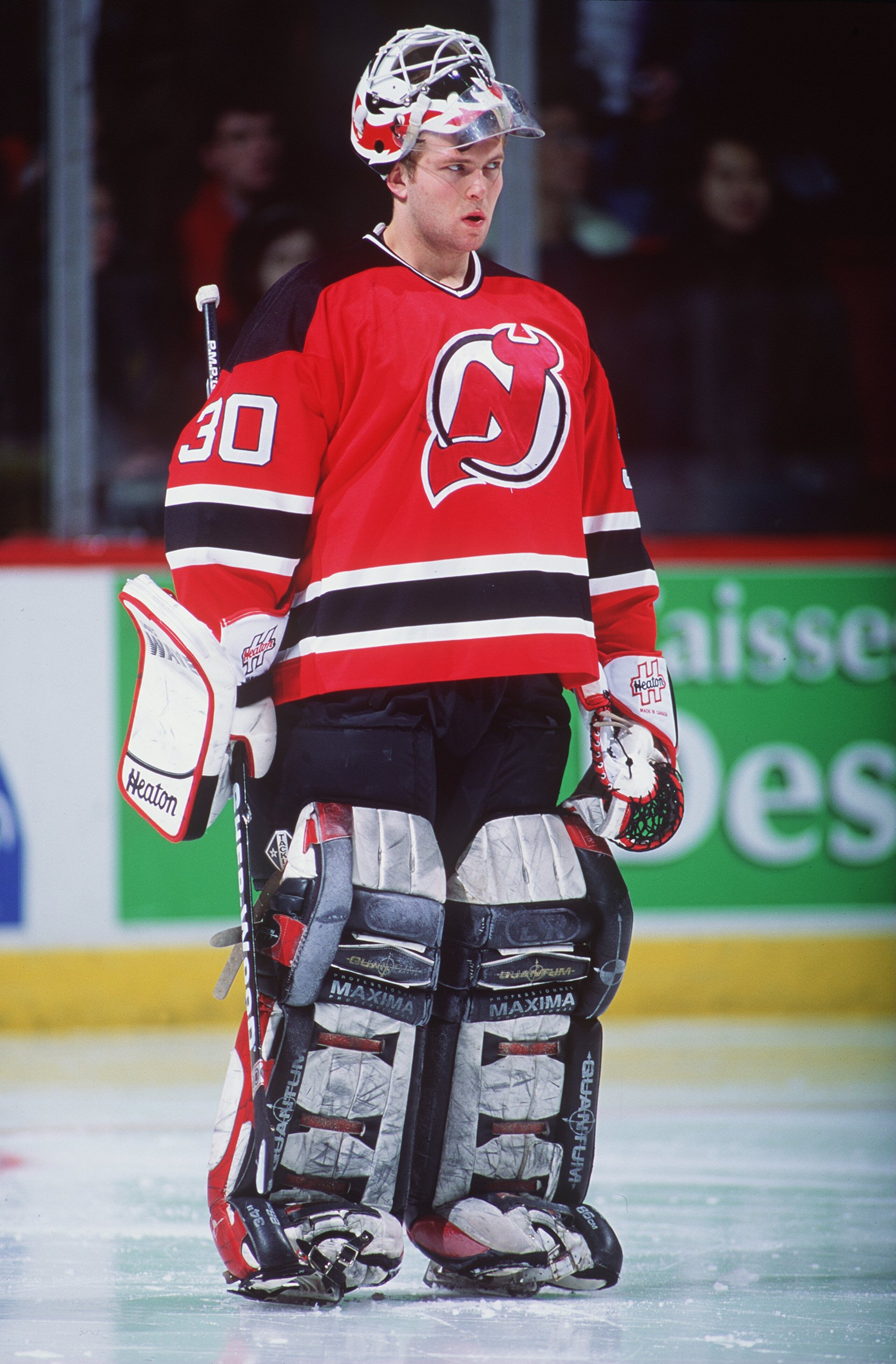 1993-94:  NEW JERSEY GOALKEEPER MARTIN BRODEUR DURING THE DEVILS GAME VERSUS THE MONTREAL CANADIENS AT THE FORUM IN MONTREAL, CANADA. Mandatory Credit: Robert Laberge/ALLSPORT
