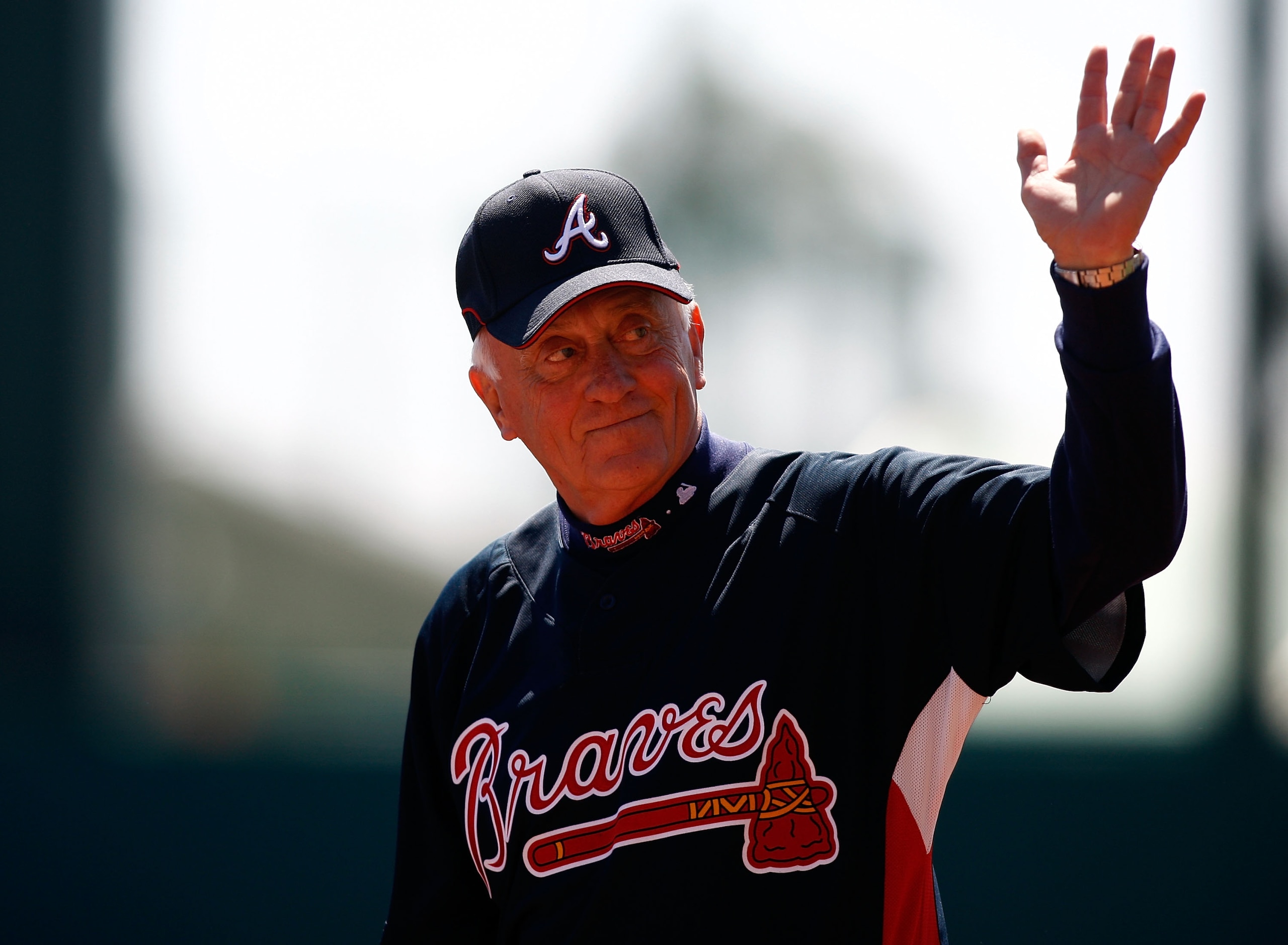 LAKE BUENA VISTA, FL - MARCH 9: Hall of Fame pitcher Phil Niekro of the Atlanta Braves waves to the fans prior to the Grapefruit League Spring Training game against the St. Louis Cardinals on March 9, 2008 at Champions Stadium in Lake Buena Vista, Florida LAKE BUENA VISTA, FL - MARCH 9: Hall of Fame pitcher Phil Niekro of the Atlanta Braves waves to the fans prior to the Grapefruit League Spring Training game against the St. Louis Cardinals on March 9, 2008 at Champions Stadium in Lake Buena Vista, Florida