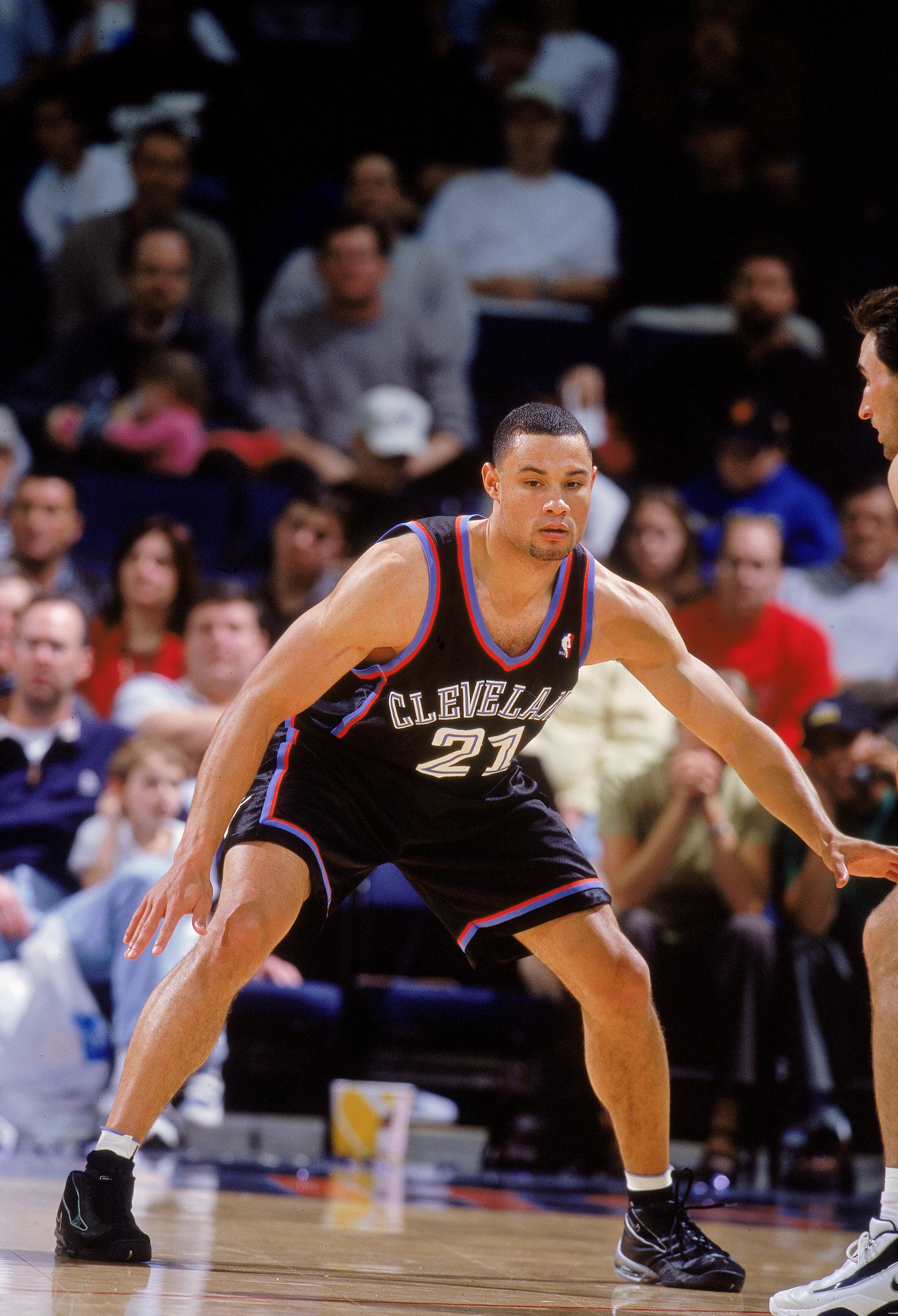 15 Jan 2001:   Trajan Langdon #21 of the Cleveland Cavaliers guards his player during the game against the Golden State Warriors at the Arena in Oakland in Oakland, California. The Cavaliers defeated the Warriors 107-101.   NOTE TO USER: It is expressly u
