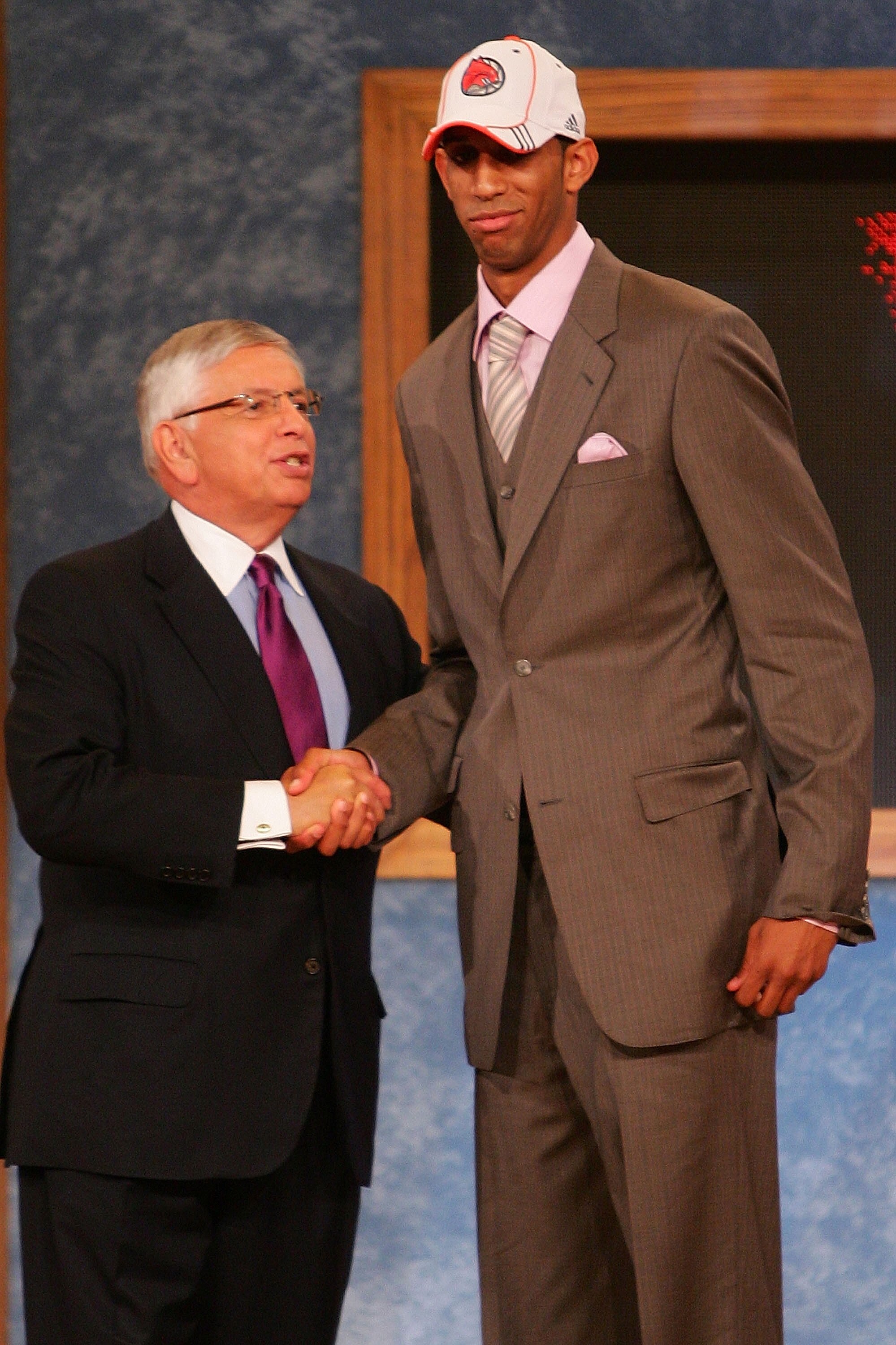 NEW YORK - JUNE 28:  NBA Commissioner David Stern poses for a photo with Brandan Wright of North Carolina after he was drafted eight by the Chicago Bulls during the 2007 NBA Draft on June 28, 2007 at the WaMu Theatre at Madison Square Garden in New York C