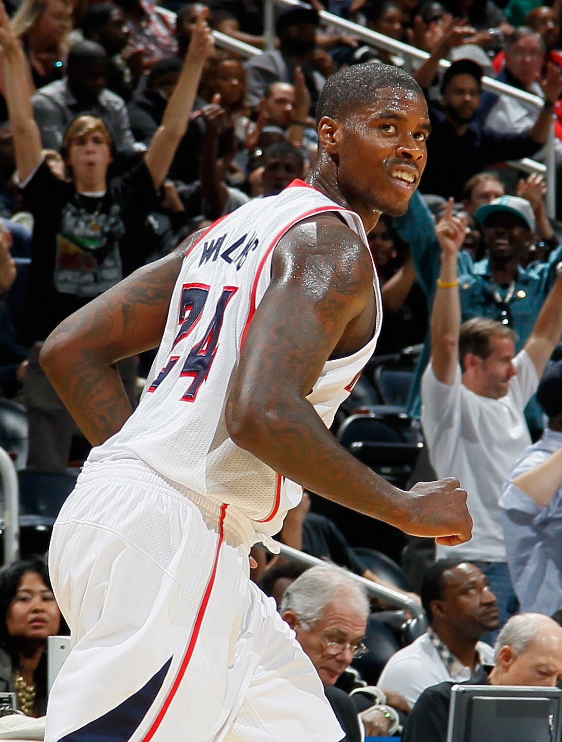 ATLANTA - OCTOBER 21:  Marvin Williams #24 of the Atlanta Hawks reacts after a three-point basket against the Miami Heat at Philips Arena on October 21, 2010 in Atlanta, Georgia.  (Photo by Kevin C. Cox/Getty Images)
