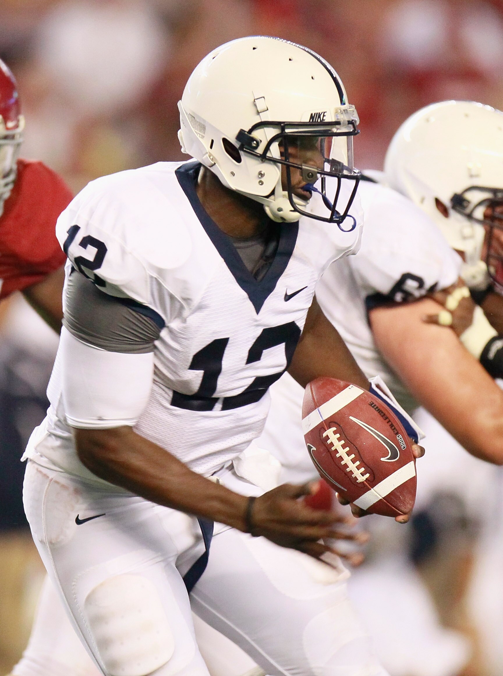 TUSCALOOSA, AL - SEPTEMBER 11:  Quarterback Kevin Newsome #12 of the Penn State Nittany Lions against the Alabama Crimson Tide at Bryant-Denny Stadium on September 11, 2010 in Tuscaloosa, Alabama.  (Photo by Kevin C. Cox/Getty Images)