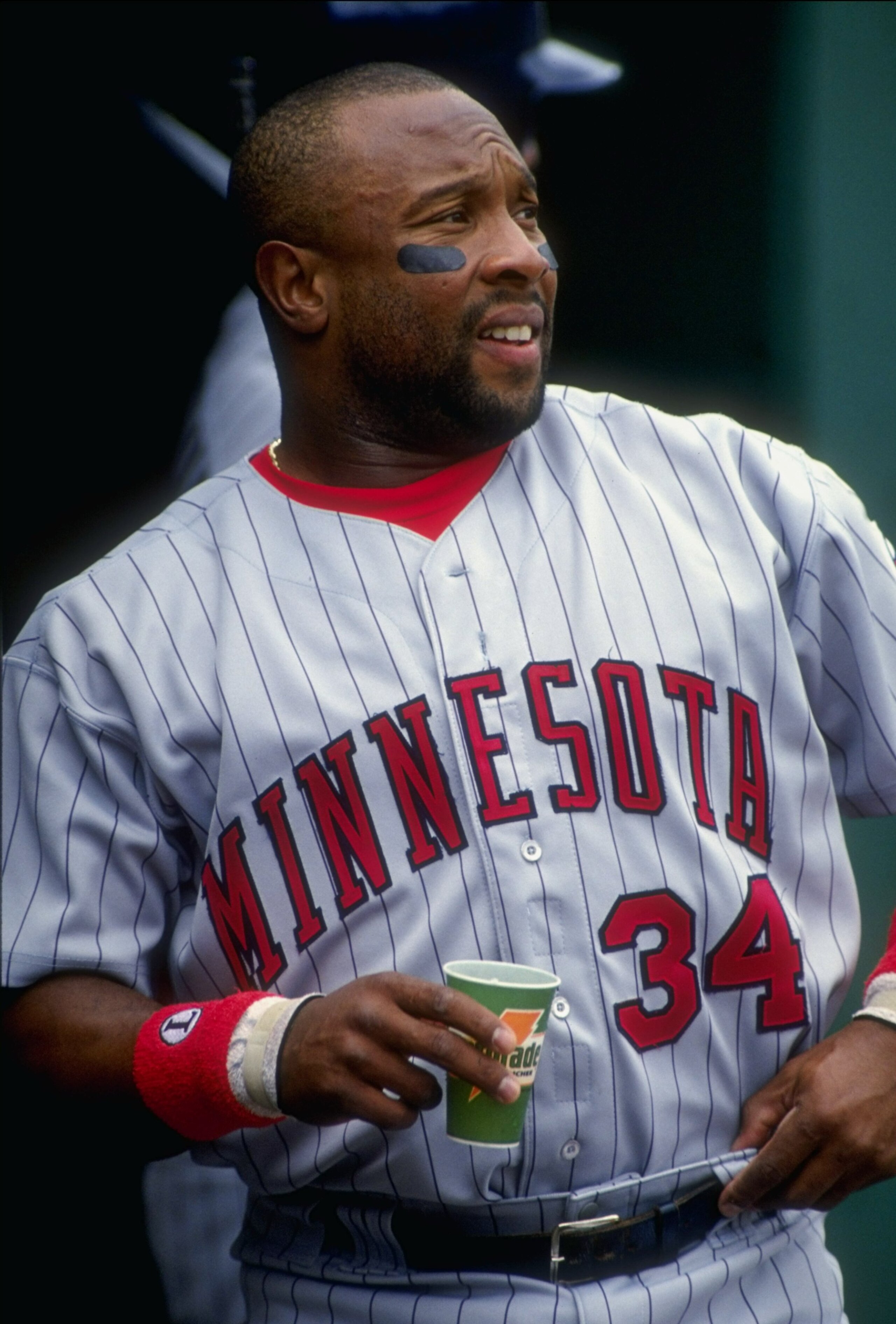 26 May 1993: Kirby Puckett #34 of the Minnesota Twins looks on from the dugout during a game against the Oakland Athletics at the Oakland Coliseum in Oakland, California. Mandatory Credit: Otto Greule Jr. /Allsport 26 May 1993: Kirby Puckett #34 of the Minnesota Twins looks on from the dugout during a game against the Oakland Athletics at the Oakland Coliseum in Oakland, California. Mandatory Credit: Otto Greule Jr. /Allsport