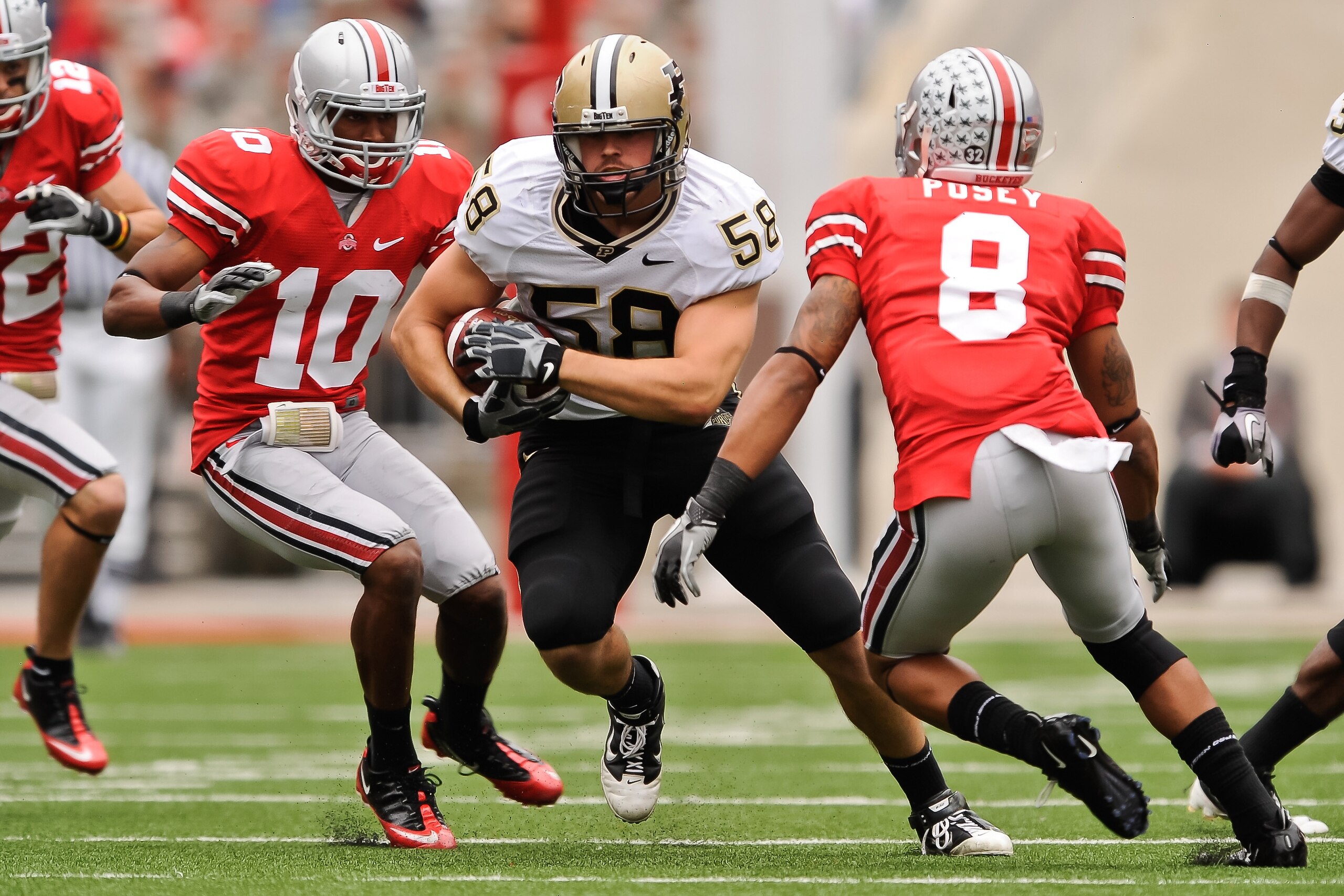 COLUMBUS, OH - OCTOBER 23:  Robert Maci #58 of the Purdue Boilermakers returns an interception against the Ohio State Buckeyes at Ohio Stadium on October 23, 2010 in Columbus, Ohio.  (Photo by Jamie Sabau/Getty Images)
