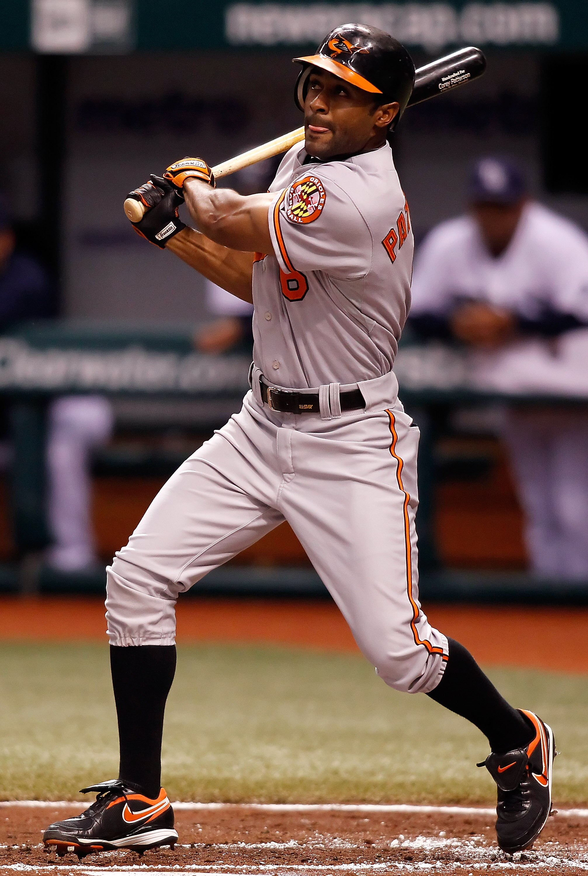 ST. PETERSBURG - SEPTEMBER 27:  Designated hitter Cory Patterson #6 of the Baltimore Orioles fouls off a pitch against the Tampa Bay Rays during the game at Tropicana Field on September 27, 2010 in St. Petersburg, Florida.  (Photo by J. Meric/Getty Images