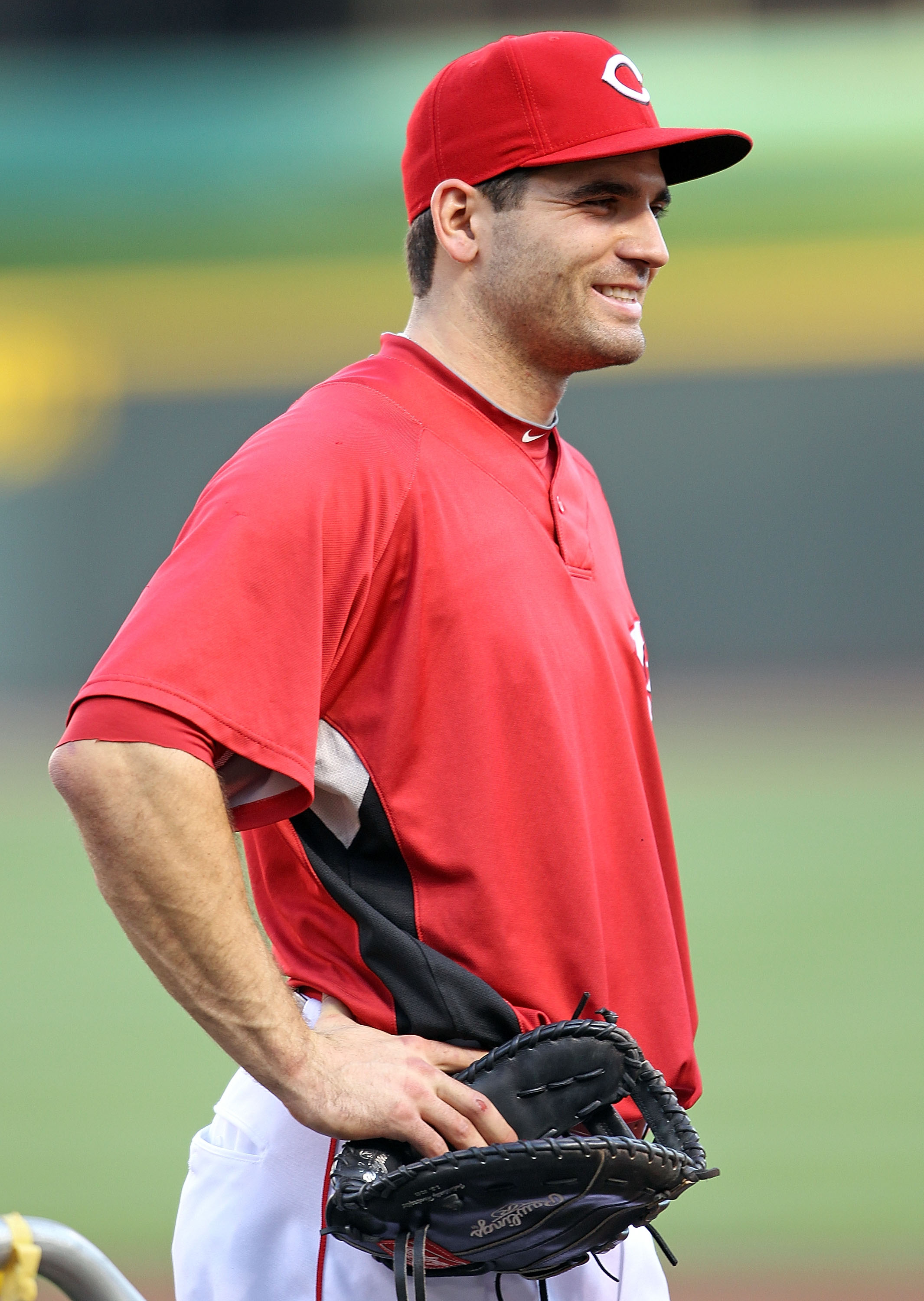 CINCINNATI - OCTOBER 10: Joey Votto #19 of the Cincinnati Reds participates in batting practice before the start of Game 3 of the NLDS against the Philadelphia Phillies at Great American Ball Park on October 10, 2010 in Cincinnati, Ohio. (Photo by And CINCINNATI - OCTOBER 10: Joey Votto #19 of the Cincinnati Reds participates in batting practice before the start of Game 3 of the NLDS against the Philadelphia Phillies at Great American Ball Park on October 10, 2010 in Cincinnati, Ohio. (Photo by And