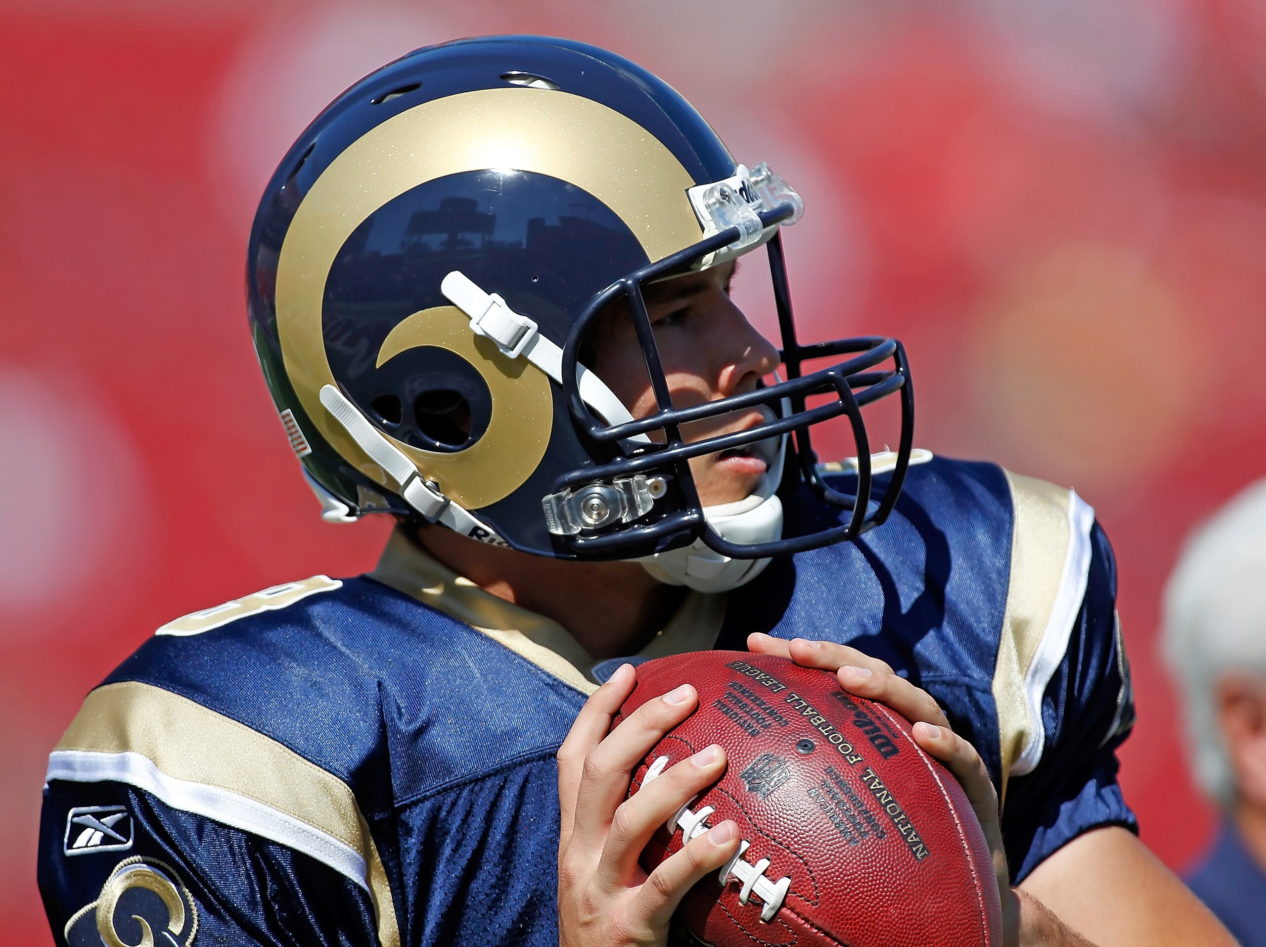TAMPA, FL - OCTOBER 24:  Quarterback Sam Bradford #8 of the St. Louis Rams warms up prior to the start of the game against the Tampa Bay Buccaneers at Raymond James Stadium on October 24, 2010 in Tampa, Florida.  (Photo by J. Meric/Getty Images)