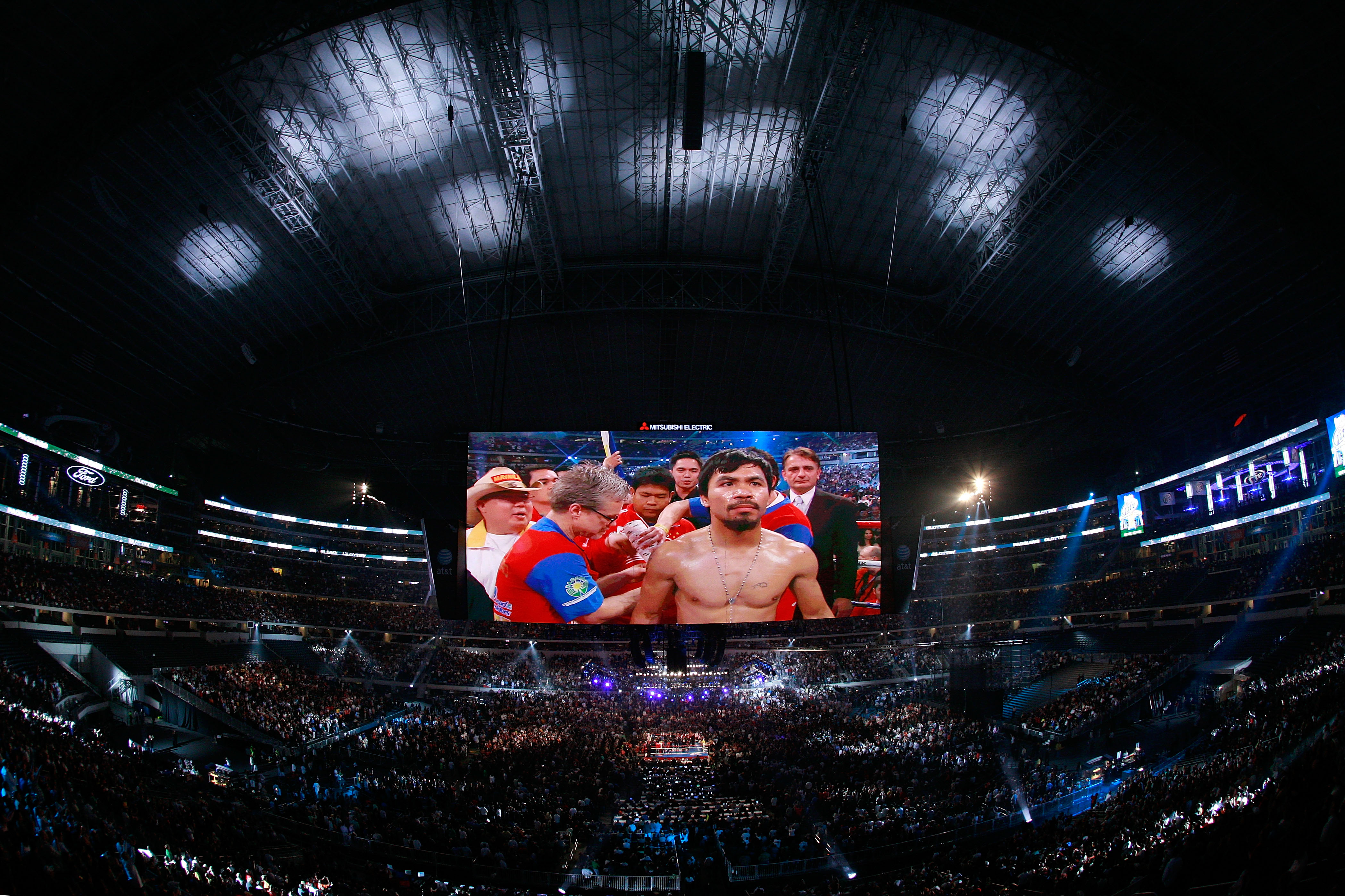 ARLINGTON, TX - MARCH 13:  Manny Pacquiao of the Philippines in the ring before taking on Joshua Clottey of Ghana during the WBO welterweight title fight at Cowboys Stadium on March 13, 2010 in Arlington, Texas.  (Photo by Tom Pennington/Getty Images)