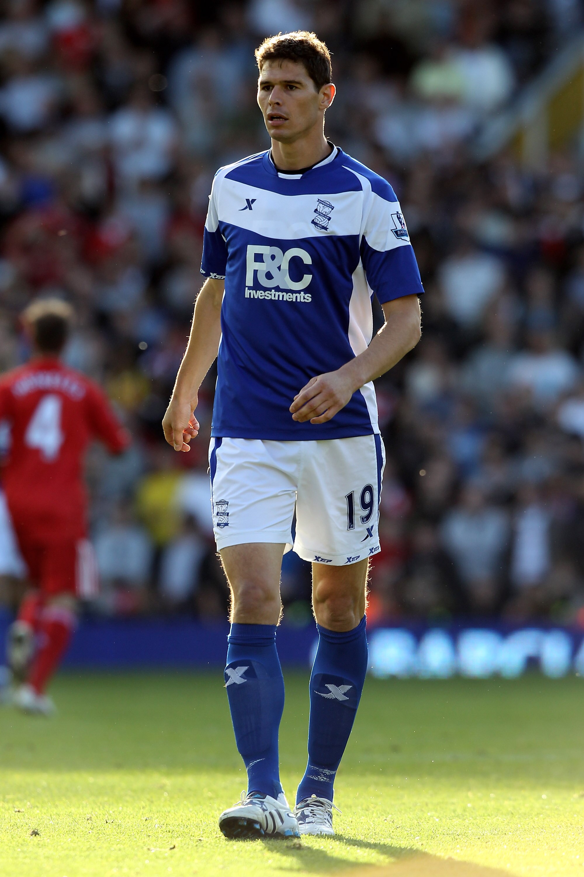 BIRMINGHAM, ENGLAND - SEPTEMBER 12:   Nikola Zigic of Birmingham City looks on during the Barclays Premier League match between Birmingham City and Liverpool at St Andrew's Stadium on September 12, 2010 in Birmingham, England. (Photo by Ross Kinnaird/Gett