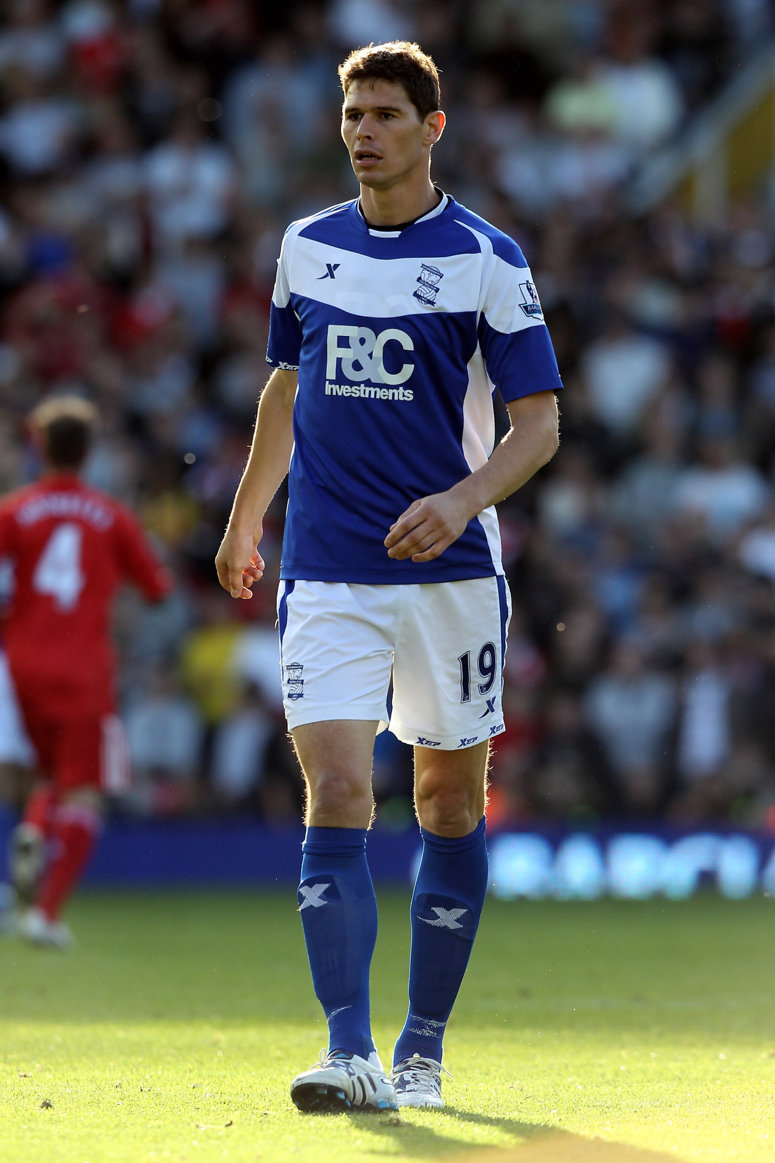 BIRMINGHAM, ENGLAND - SEPTEMBER 12:   Nikola Zigic of Birmingham City looks on during the Barclays Premier League match between Birmingham City and Liverpool at St Andrew's Stadium on September 12, 2010 in Birmingham, England. (Photo by Ross Kinnaird/Gett