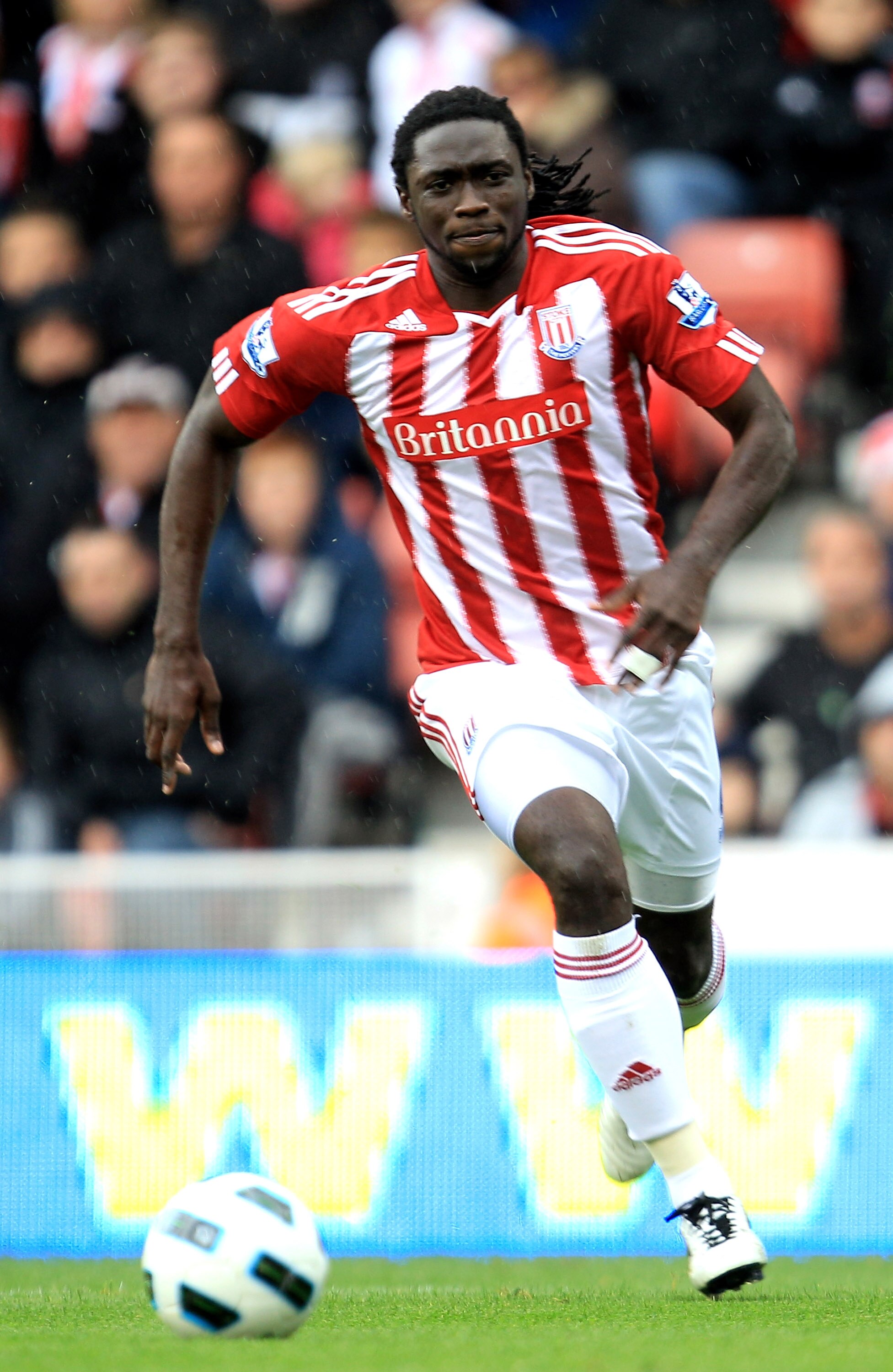 STOKE ON TRENT, ENGLAND - SEPTEMBER 18:  Kenwyne Jones of Stoke City in action during the Barclays Premier League match between Stoke City and West Ham United at the Britannia Stadium on September 18, 2010 in Stoke on Trent, England.  (Photo by Mark Thomp