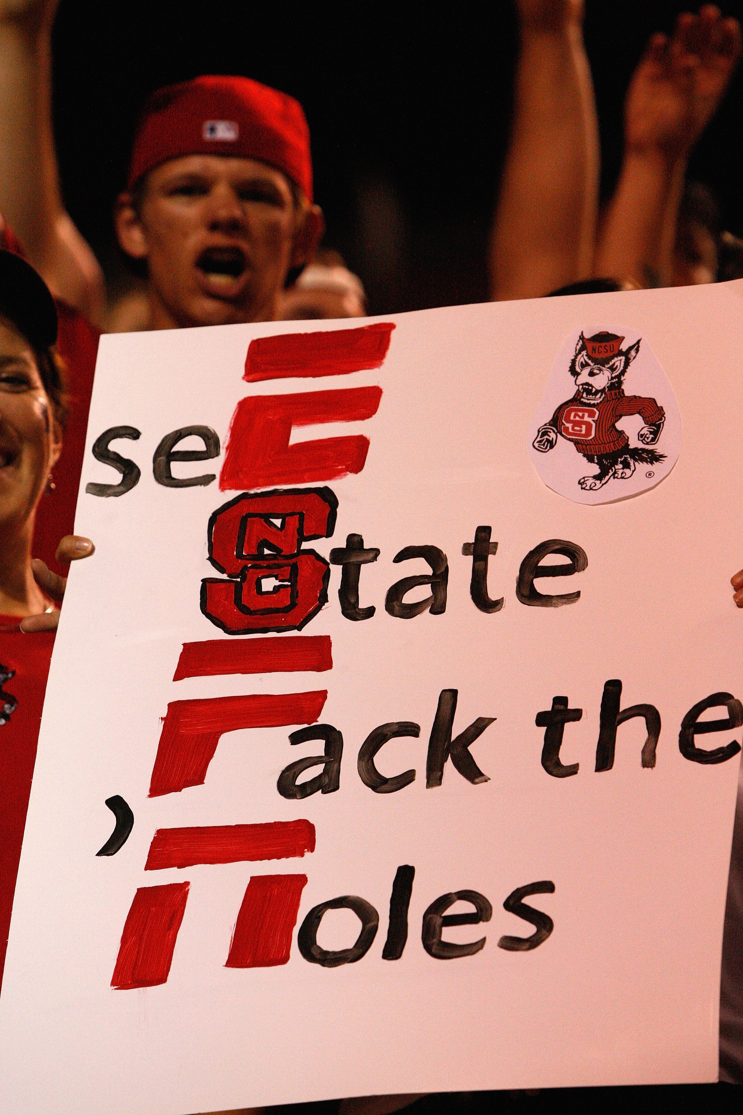 RALEIGH, NC - OCTOBER 16:  North Carolina State Wolfpack fans hold up an ESPN sign during the game against the Florida State Seminoles at Carter-Finley Stadium on October 16, 2008 in Raleigh, North Carolina.  (Photo by Kevin C. Cox/Getty Images)