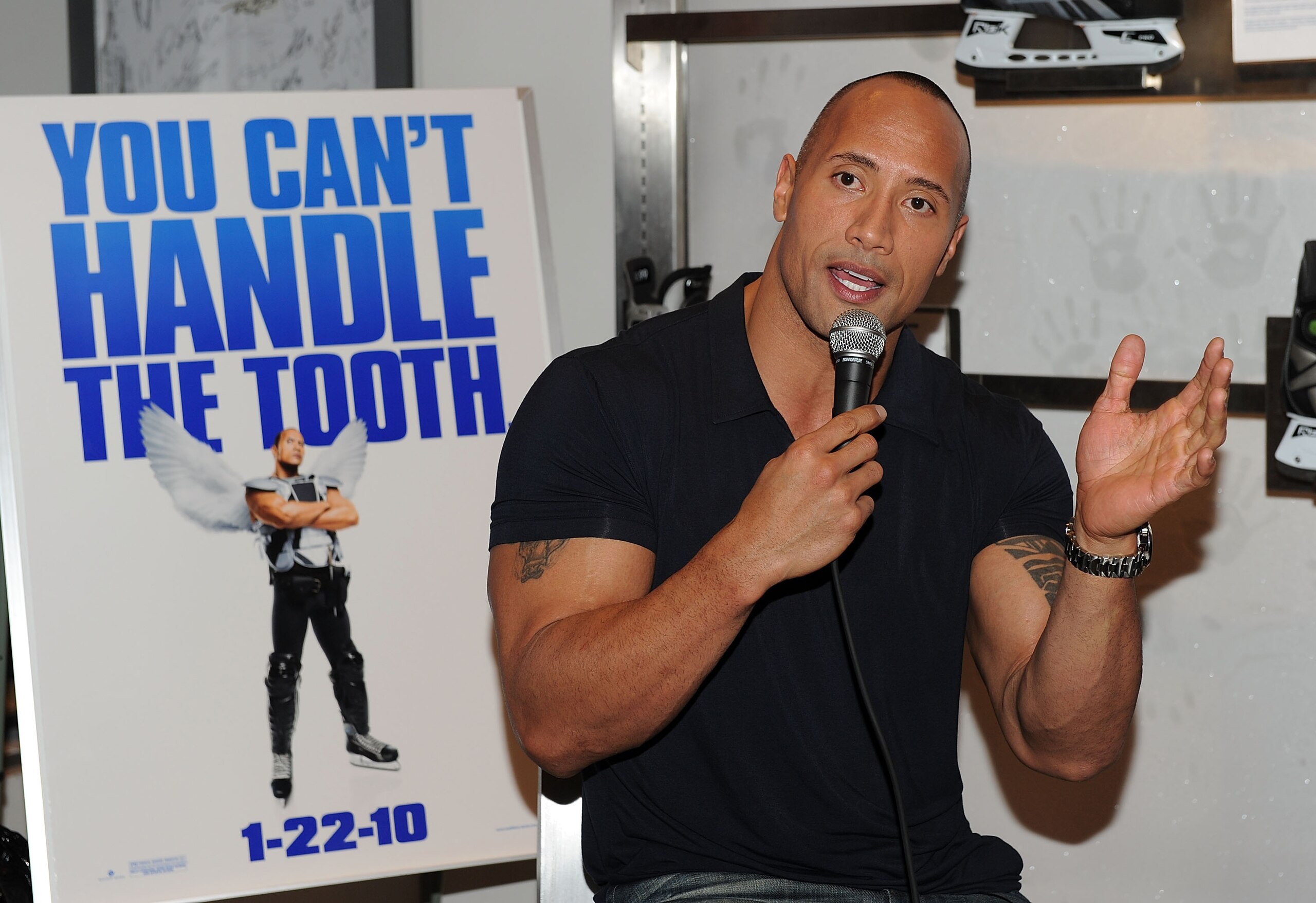 NEW YORK - JANUARY 20:  Actor Dwayne Johnson attends the NHL Powered by Reebok Store to promote 'Tooth Fairy' on January 20, 2010 in New York City.  (Photo by Stephen Lovekin/Getty Images)