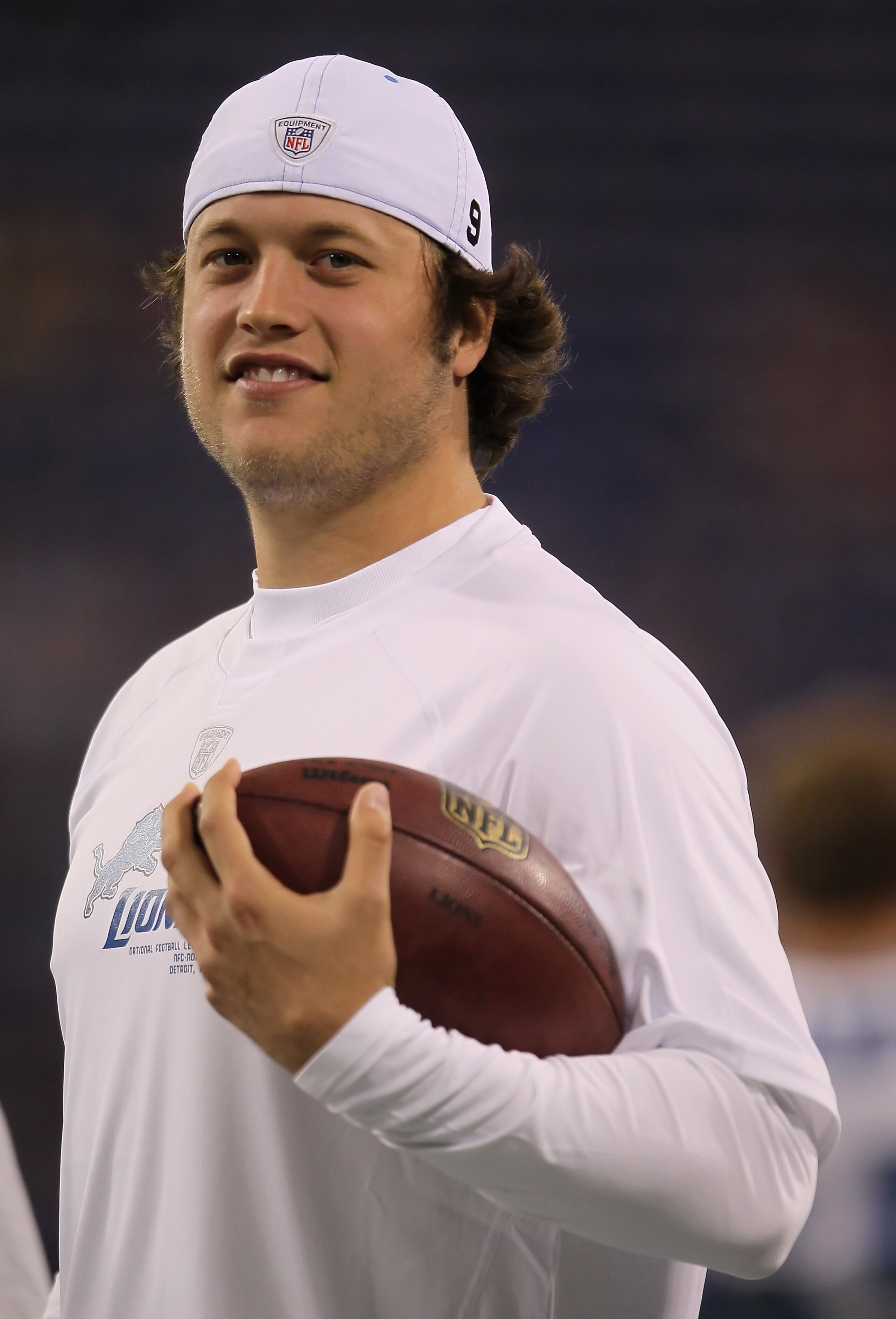 MINNEAPOLIS - SEPTEMBER 26:  Quarterback Matthew Stafford #9 of the Detroit Lions looks on prior to the start of the game against the Minnesota Vikings at Mall of America Field on September 26, 2010 in Minneapolis, Minnesota.  (Photo by Jeff Gross/Getty I