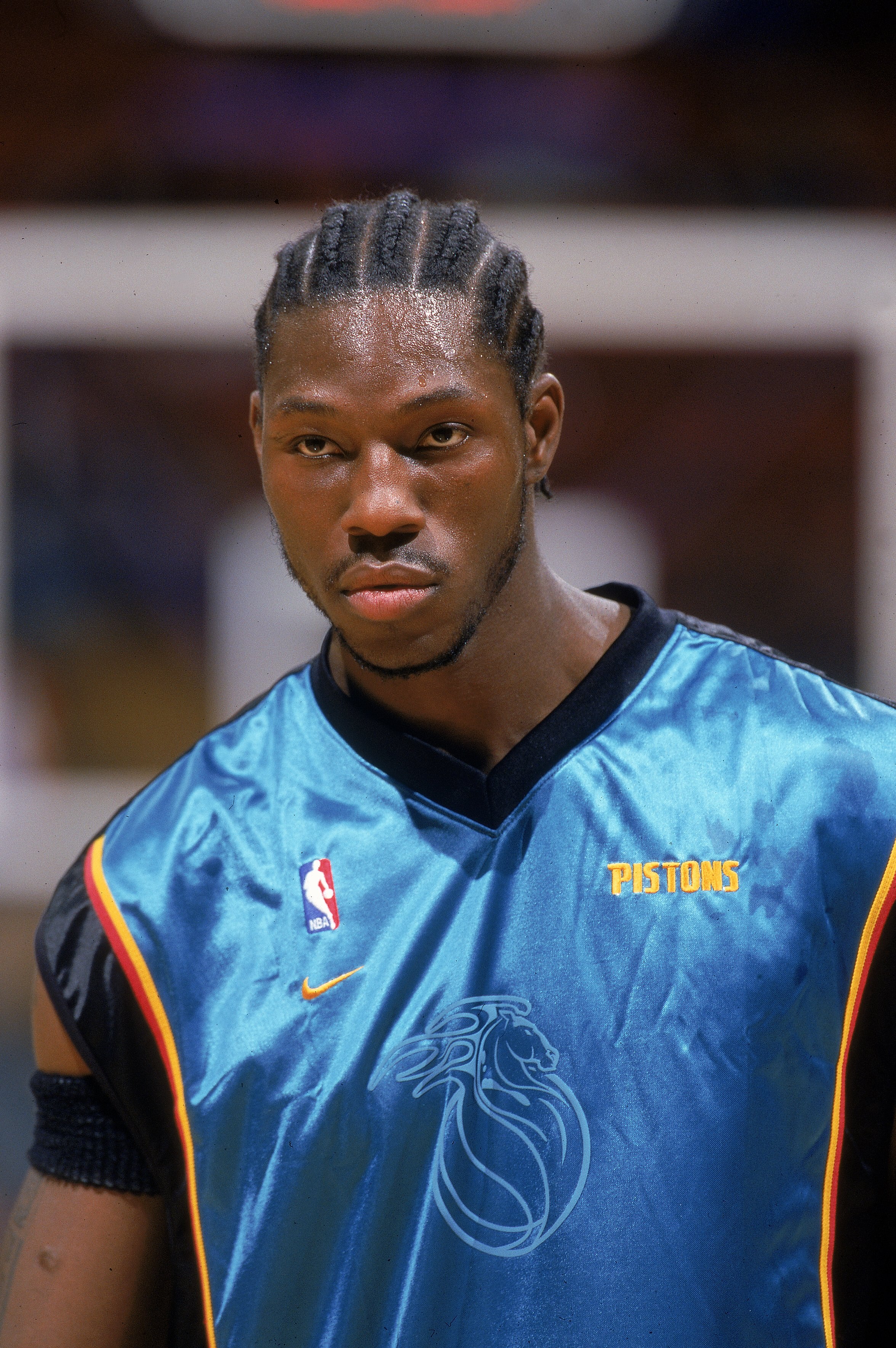 31 Oct 2000: Ben Wallace #3 of the Detroit Pistons looks on the court in warm ups before the game against the Toronto Raptors  at the Air Canada Center in Toronto, Canada. The Pistons defeated the Raptors 104-95.. NOTE TO USER: It is expressly understood
