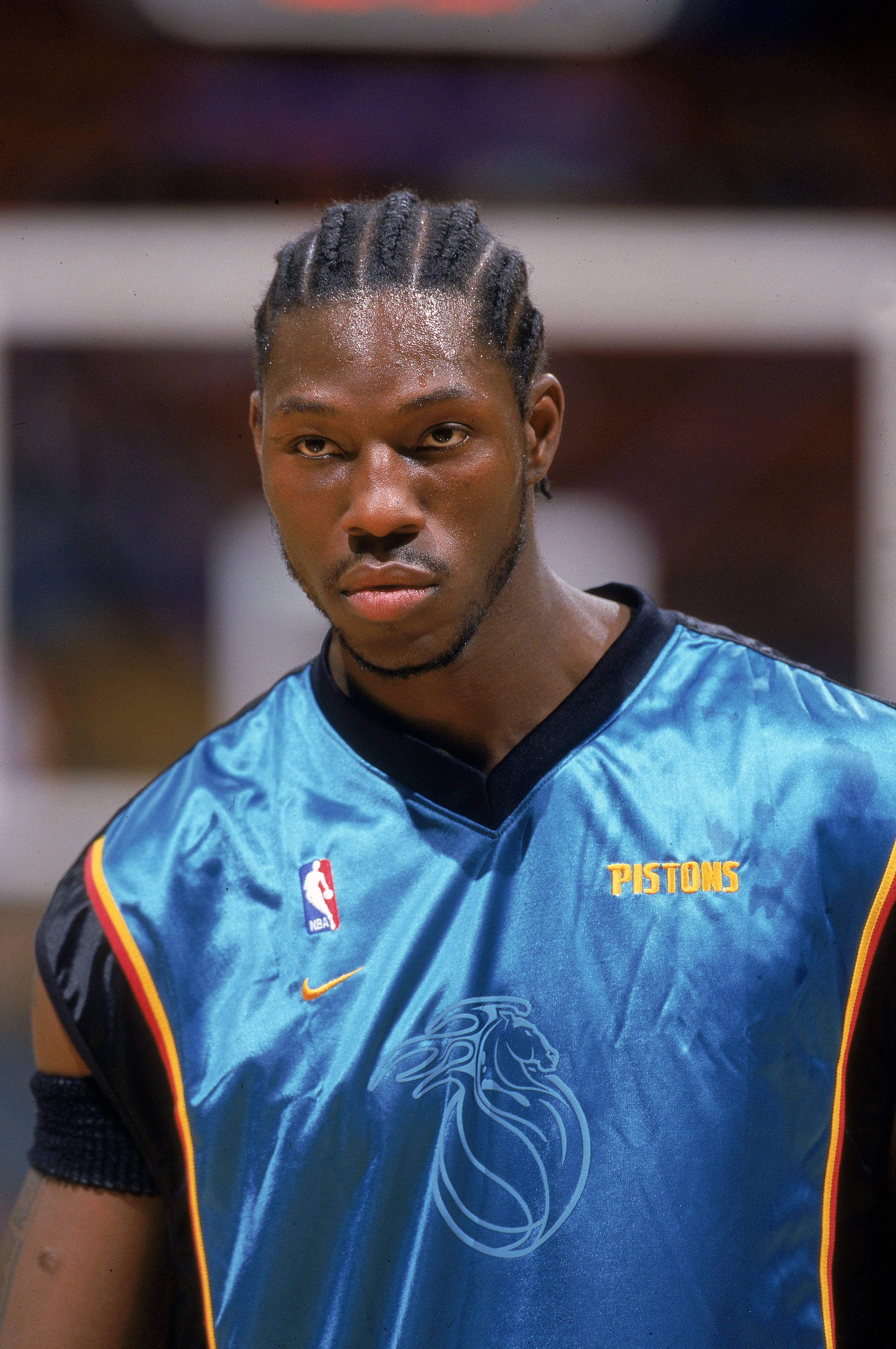31 Oct 2000: Ben Wallace #3 of the Detroit Pistons looks on the court in warm ups before the game against the Toronto Raptors  at the Air Canada Center in Toronto, Canada. The Pistons defeated the Raptors 104-95.. NOTE TO USER: It is expressly understood