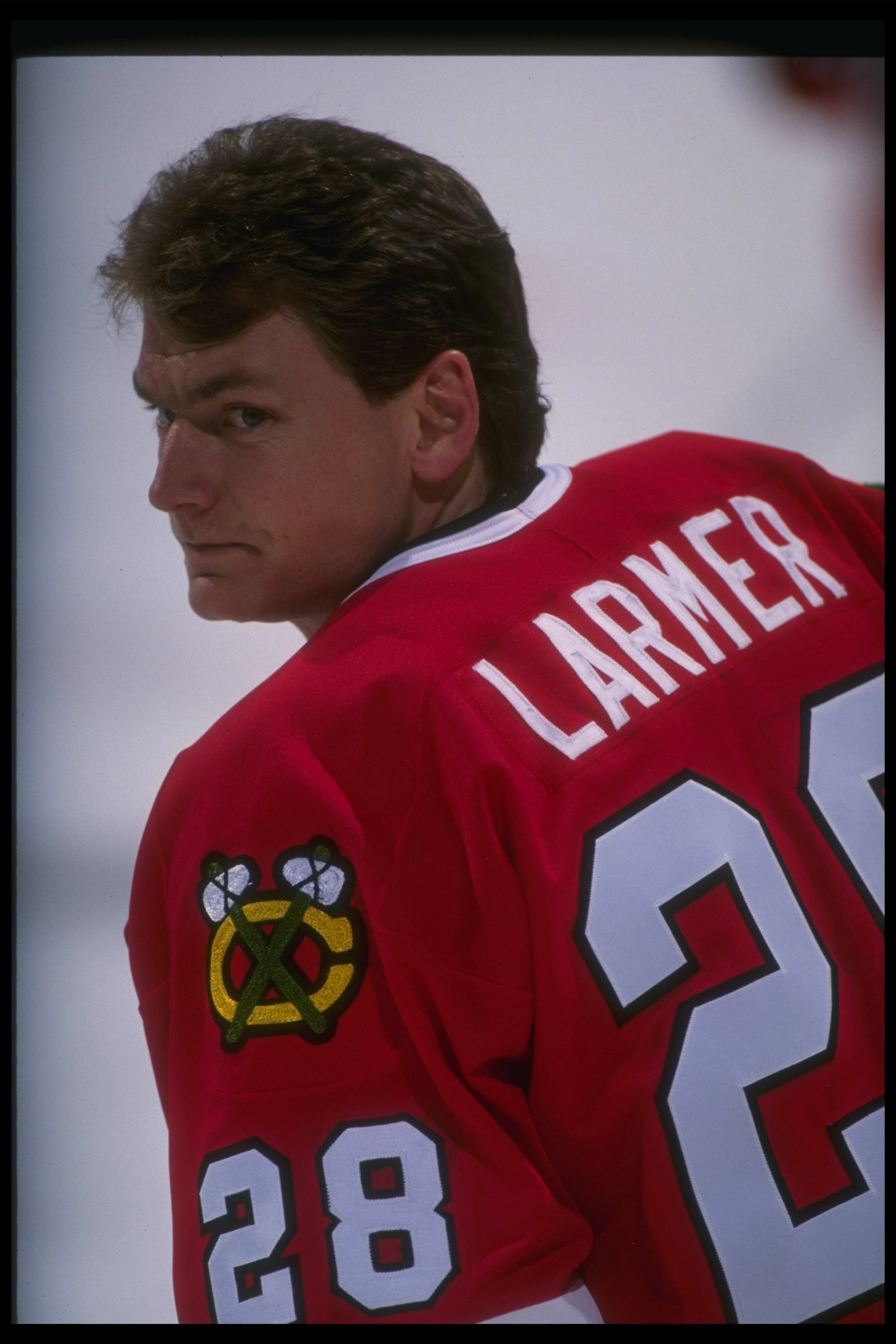 22 Nov 1991: Rightwinger Steve Larmer of the Chicago Blackhawks looks on during a game against the Buffalo Sabres at Memorial Auditorium in Buffalo, New York. Mandatory Credit: Rick Stewart /Allsport 22 Nov 1991: Rightwinger Steve Larmer of the Chicago Blackhawks looks on during a game against the Buffalo Sabres at Memorial Auditorium in Buffalo, New York. Mandatory Credit: Rick Stewart /Allsport