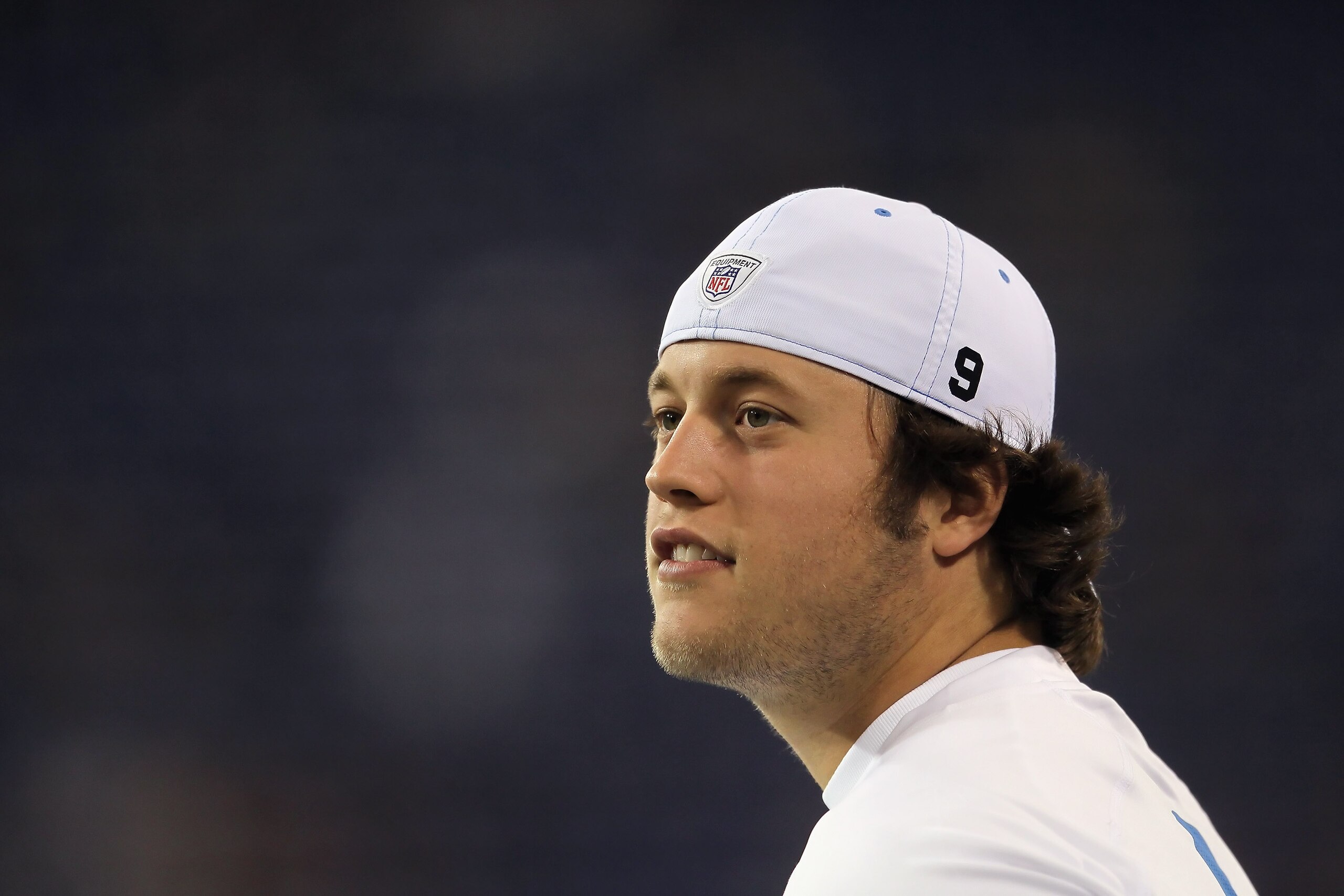 MINNEAPOLIS - SEPTEMBER 26:  Quarterback Matthew Stafford #9 of the Detroit Lions looks on prior to the start of the game against the Minnesota Vikings at Mall of America Field on September 26, 2010 in Minneapolis, Minnesota.  (Photo by Jeff Gross/Getty I