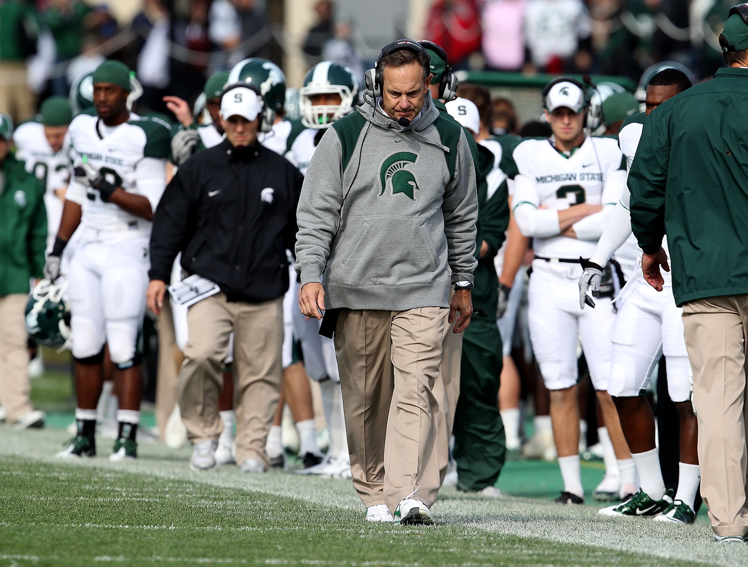 EVANSTON, IL - OCTOBER 23: Head coach Mark Dantonio of the Michigan State Spartans returned to the sidelines for a game against the Northwestern Wildcats at Ryan Field on October 23, 2010 in Evanston, Illinois. Michigan State defeated Northwestern 35-27.