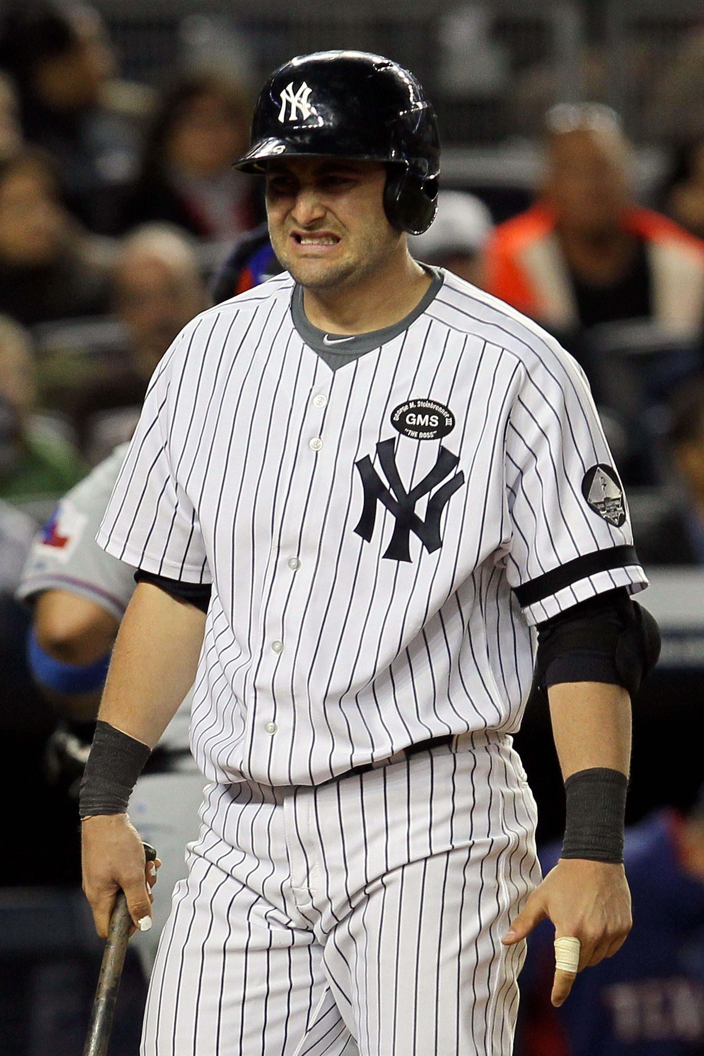 NEW YORK - OCTOBER 19:  Francisco Cervelli #29 of the New York Yankees reacts after striking out against the Texas Rangers in Game Four of the ALCS during the 2010 MLB Playoffs at Yankee Stadium on October 19, 2010 in the Bronx borough of New York City.