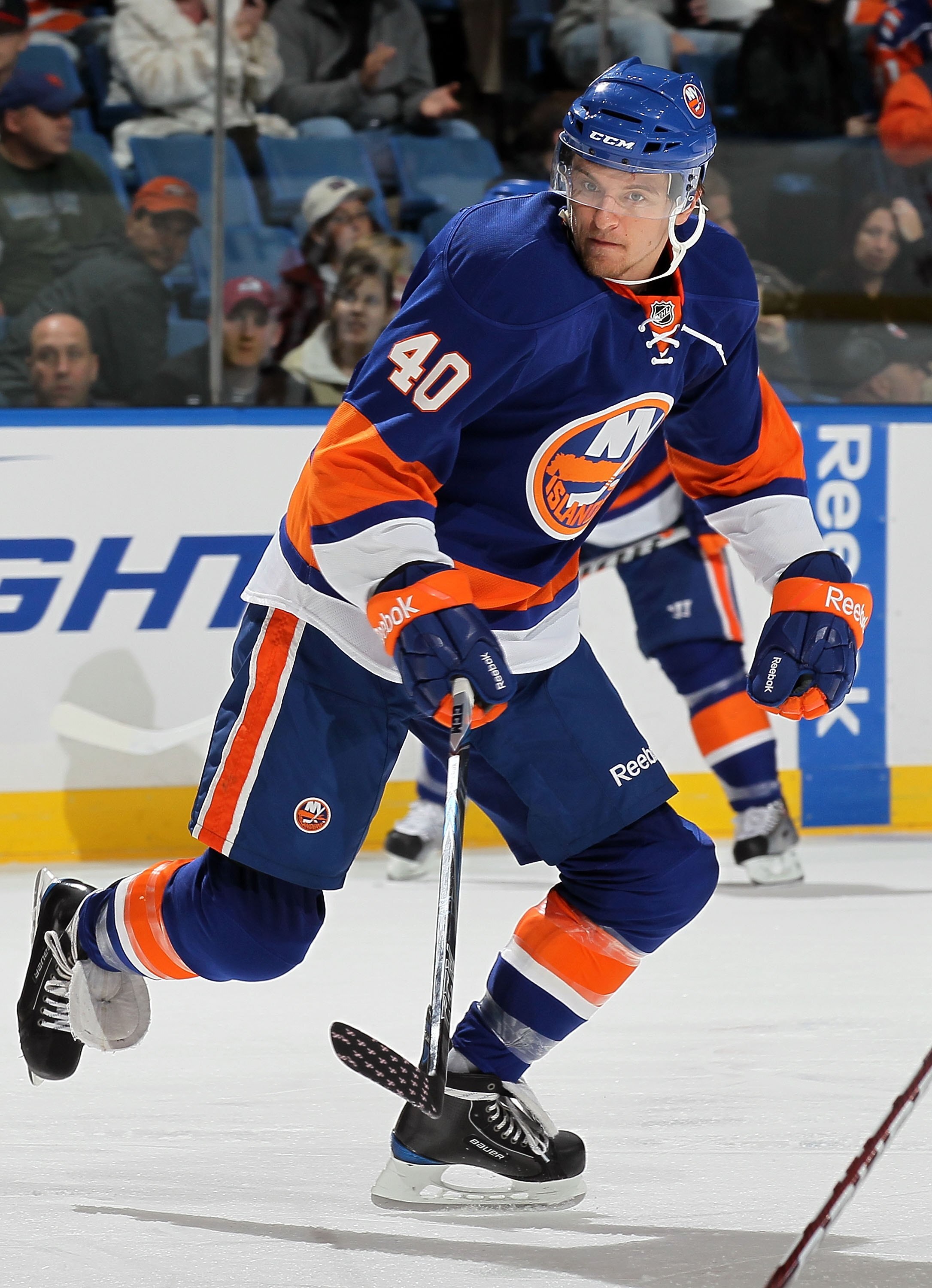 UNIONDALE, NY - OCTOBER 16:  Michael Grabner #40 of the New York Islanders skates against the Colorado Avalanche on October 16, 2010 at Nassau Coliseum in Uniondale, New York. The Isles defeated the Avalanche 5-2.  (Photo by Jim McIsaac/Getty Images)